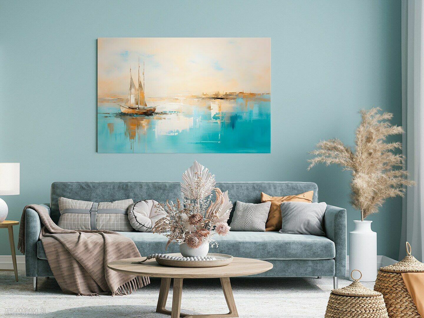 Elegancki obraz na płótnie - marynistyczny statek i spokojne morze 120x80 cm