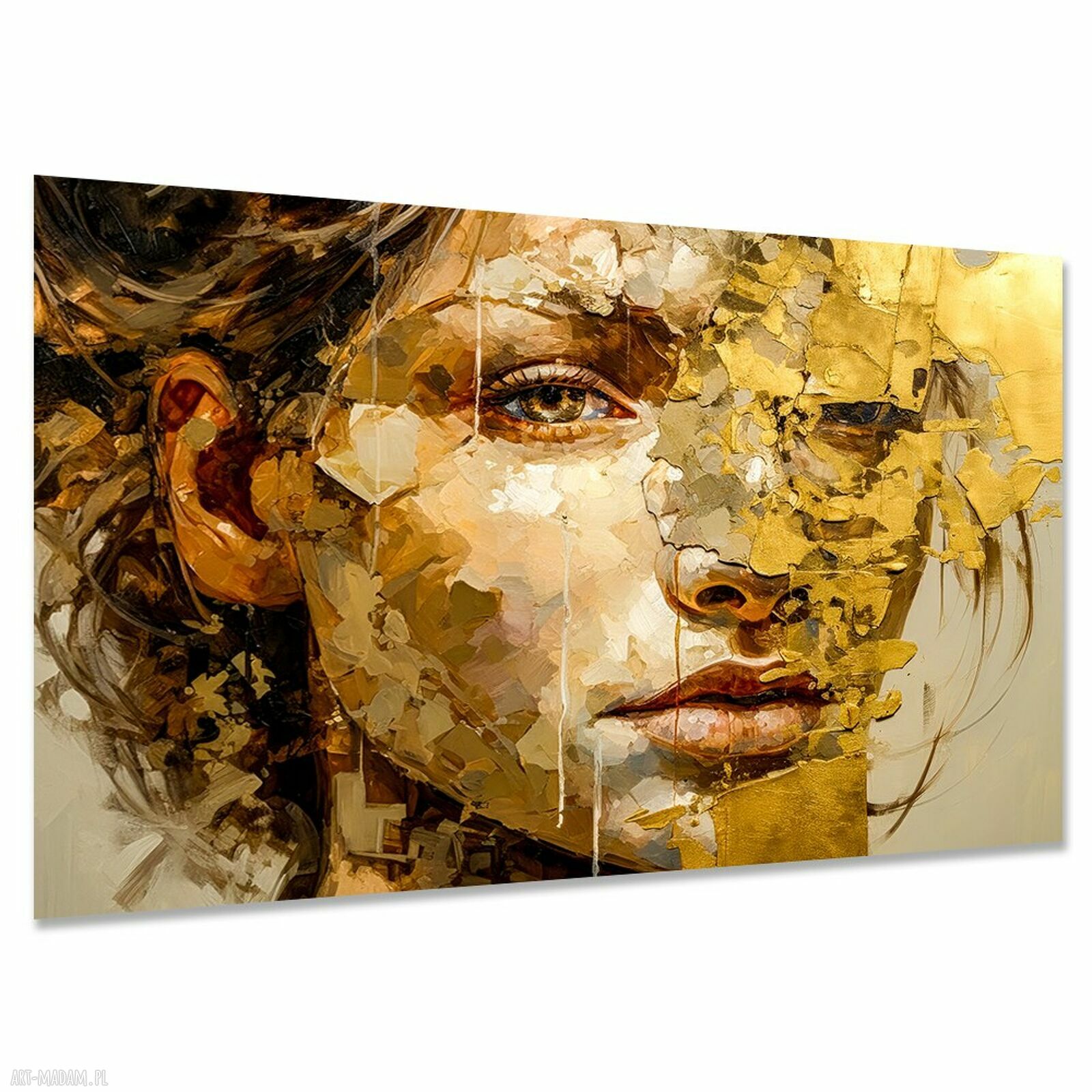 Obraz na płótnie - abstrakcyjny portret kobiety w odcieniach złota 120x80 cm