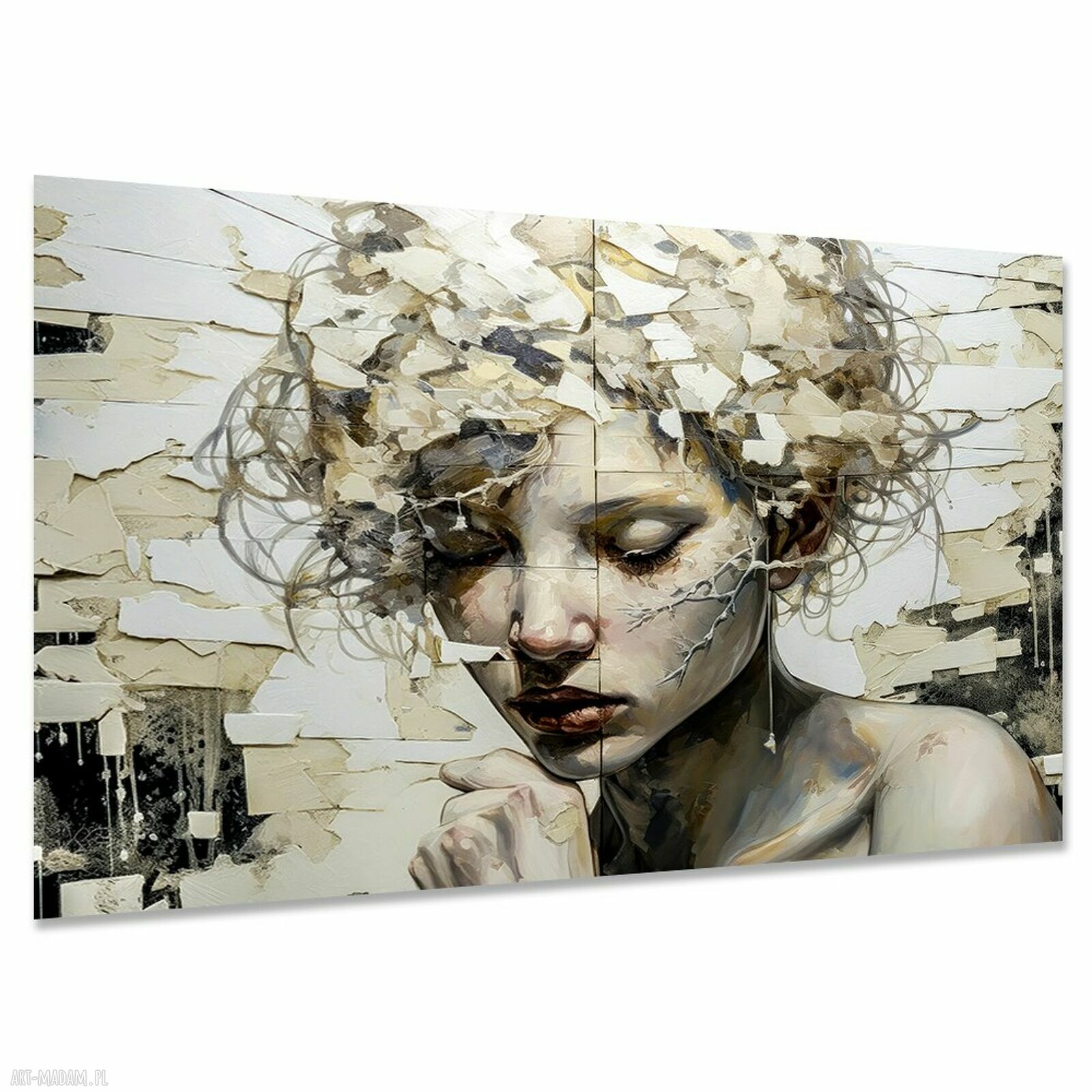 Obraz na płótnie - abstrakcyjny portret kobiety w beżowych tonach 120x80 cm