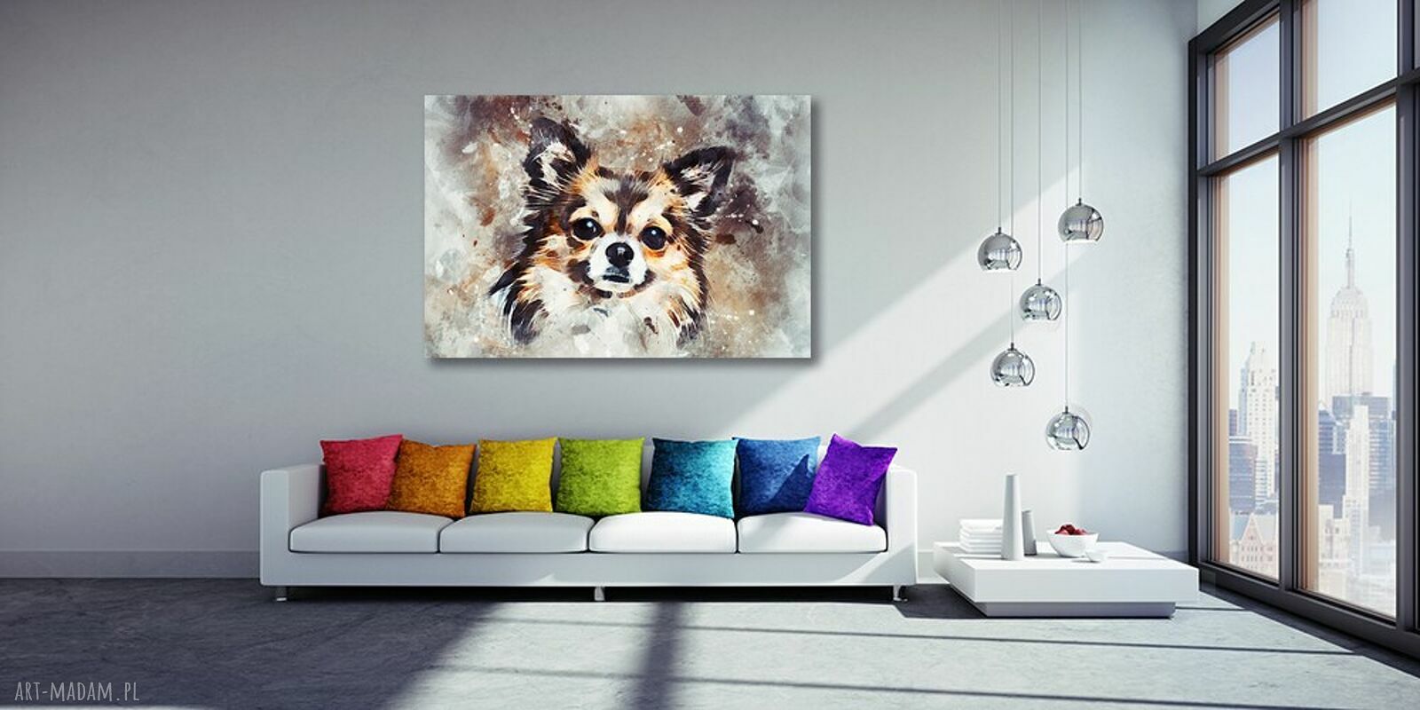 Obraz na płótnie z trzema chihuahua - akwarela 120x80 cm
