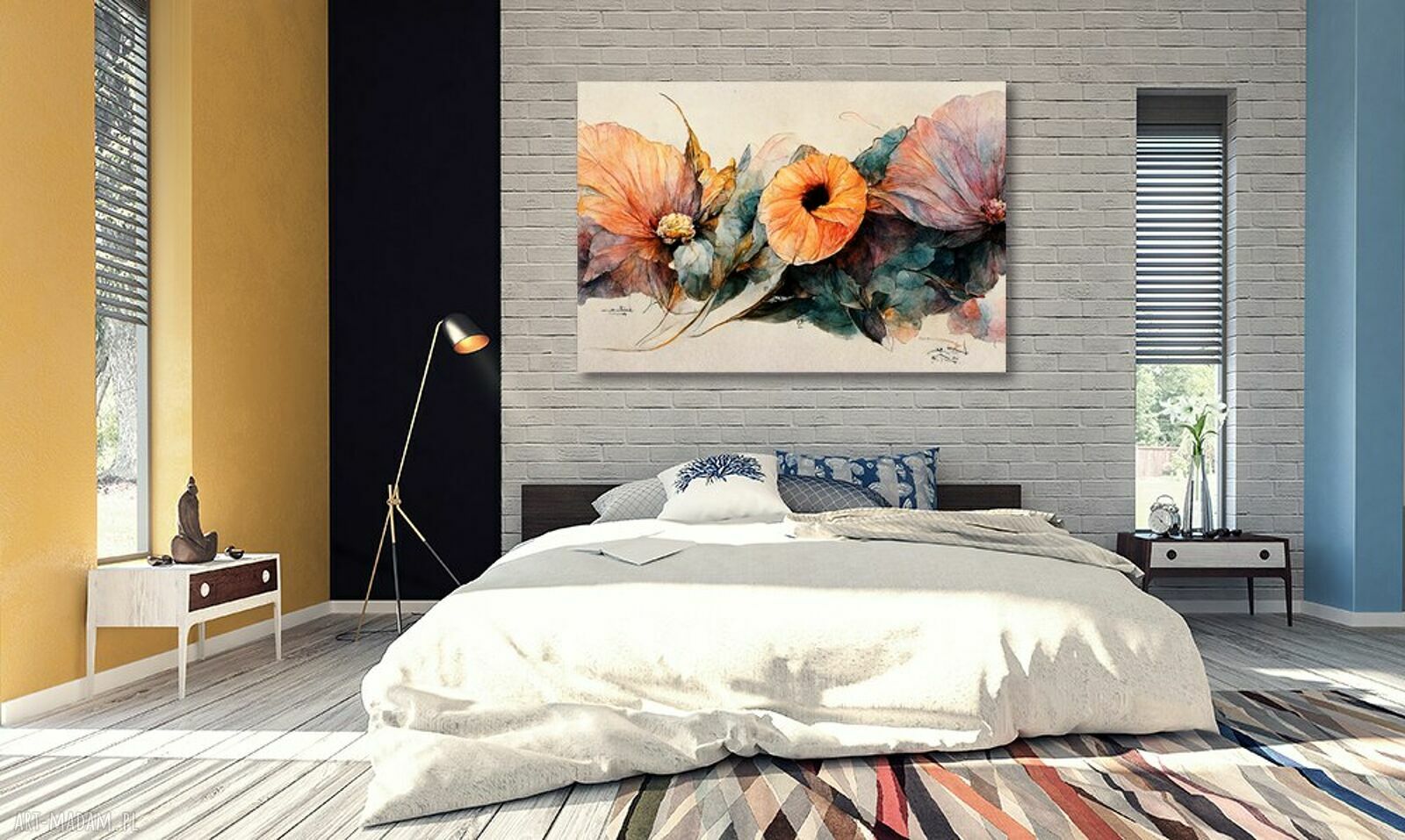 Obraz na płótnie z kwiatami w stylu boho 120x80 cm