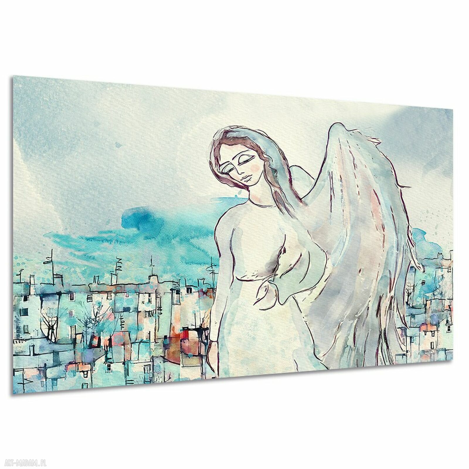 Obraz na płótnie Anioł Stróż w niebieskim mieście 120x80 cm
