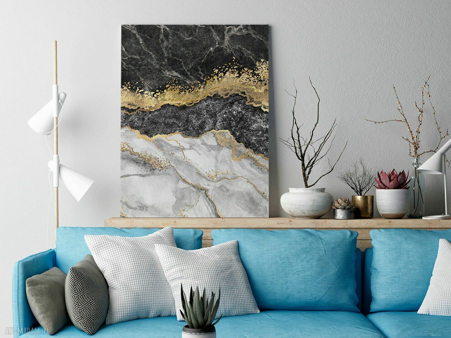 Obraz na płótnie Marmur Złoto Czarny - Art Deco w pionie 50x70 cm