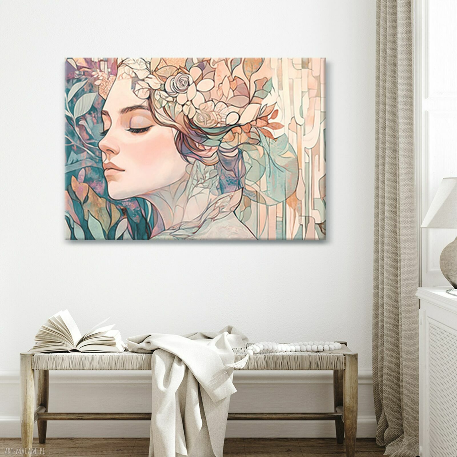 Pastelowy portret kobiety na płótnie 100x70 cm - gotowy do powieszenia