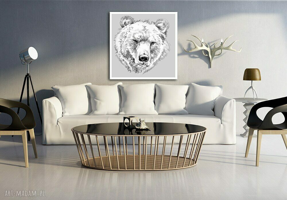 Obraz na płótnie Niedźwiedź 80x80cm - nowoczesna grafika do wnętrza
