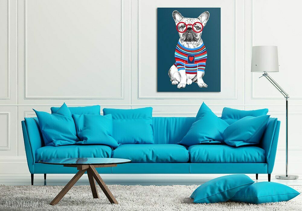 Obraz na płótnie 60x80 cm - buldog z sercem (gotowy do zawieszenia)