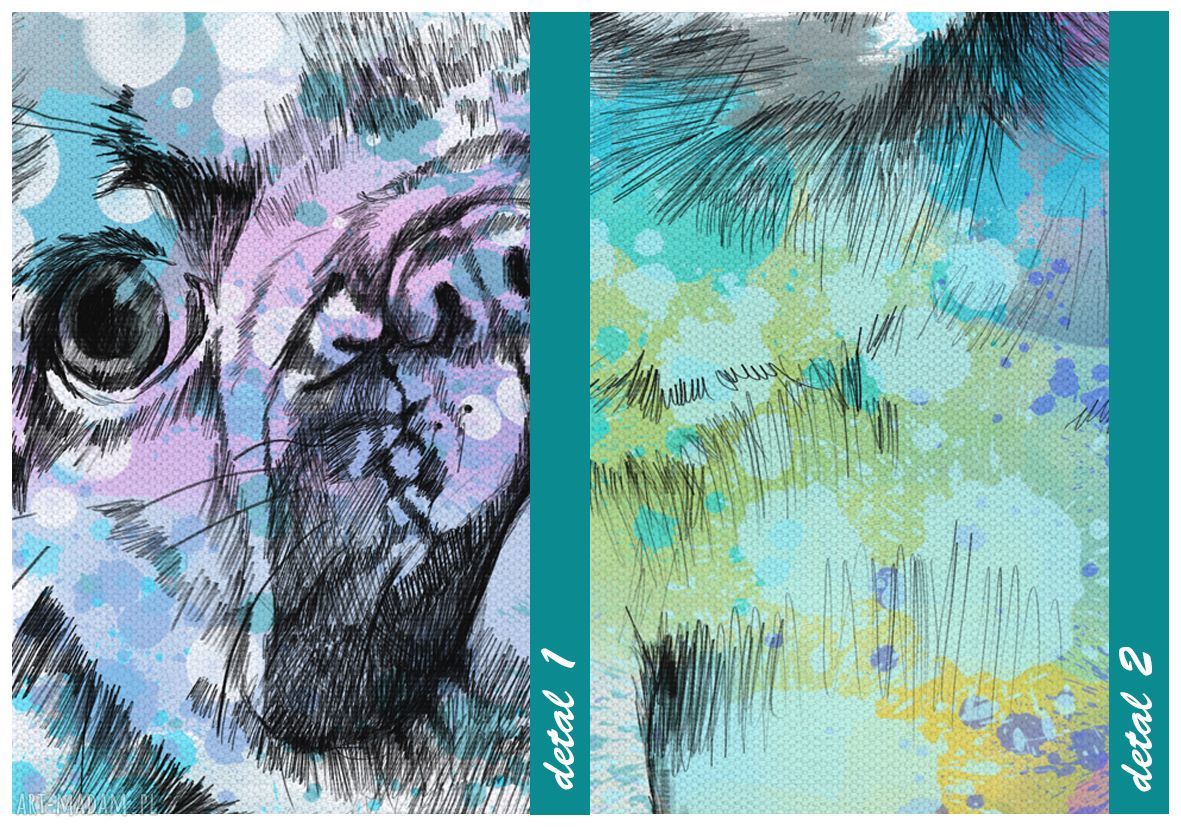 Obraz na płótnie z buldożkiem francuskim w kolorowe plamy 50x50 cm