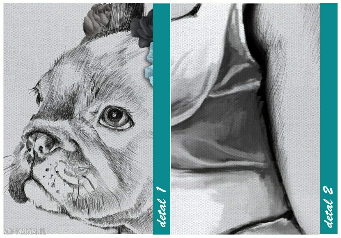 Obraz na płótnie - Dziewczynka i buldog francuski w sukience 60x80 cm