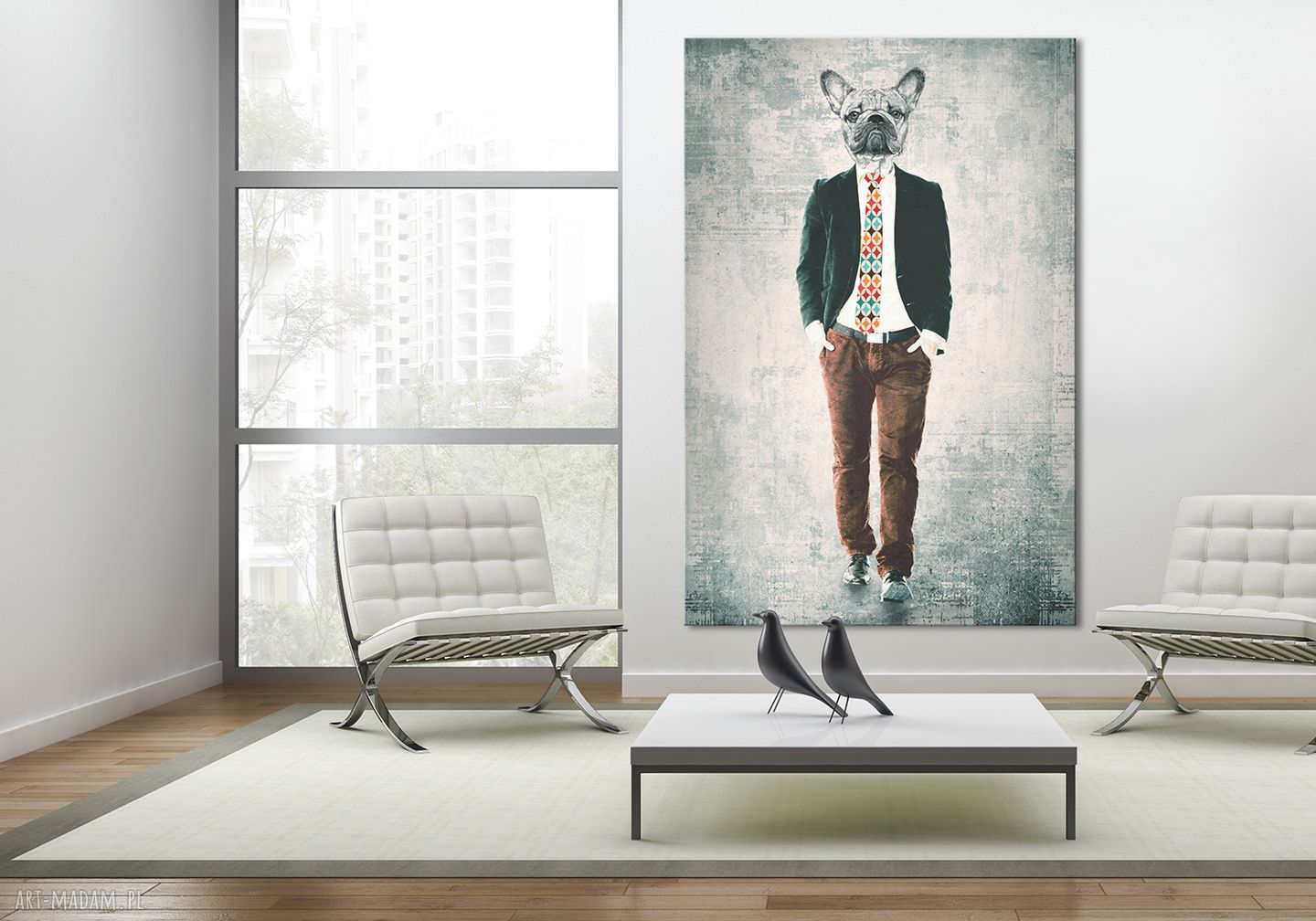 Buldog pod krawatem - hipsterski obraz na płótnie 80x120 cm