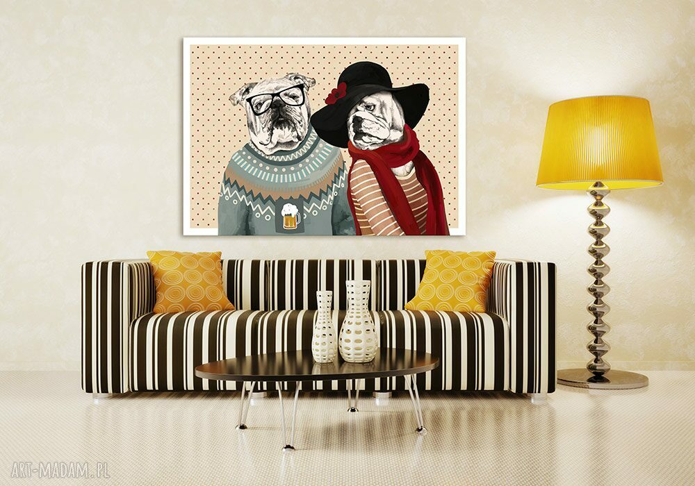 Obraz na płótnie 120x80 cm Buldogi Love - gotowy do zawieszenia