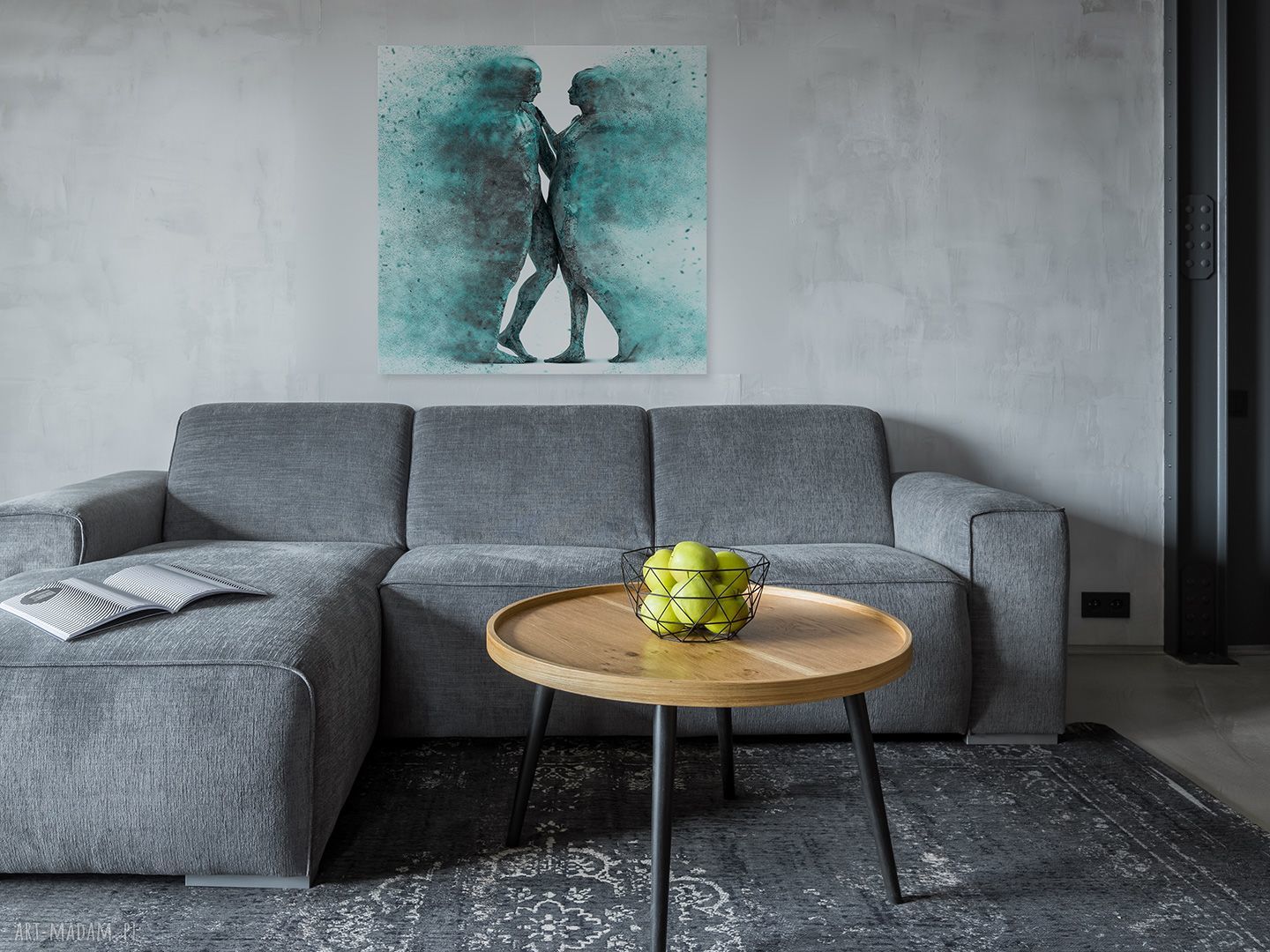 Obraz na płótnie Para sylwetki - turkusowy w kwadracie 80x80 cm