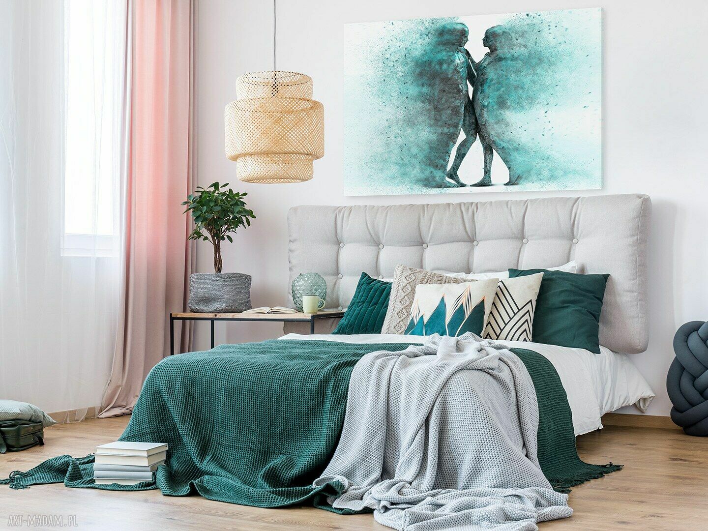 Obraz na płótnie Para sylwetki - turkusowe cienie 120x80 cm
