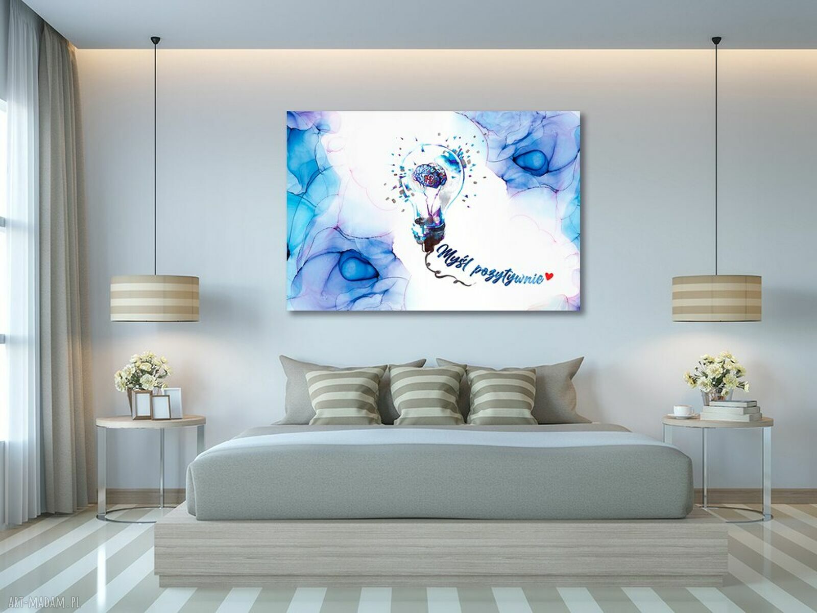 Obraz na płótnie 120x80 cm z motywacyjnym cytatem „Myśl pozytywnie”