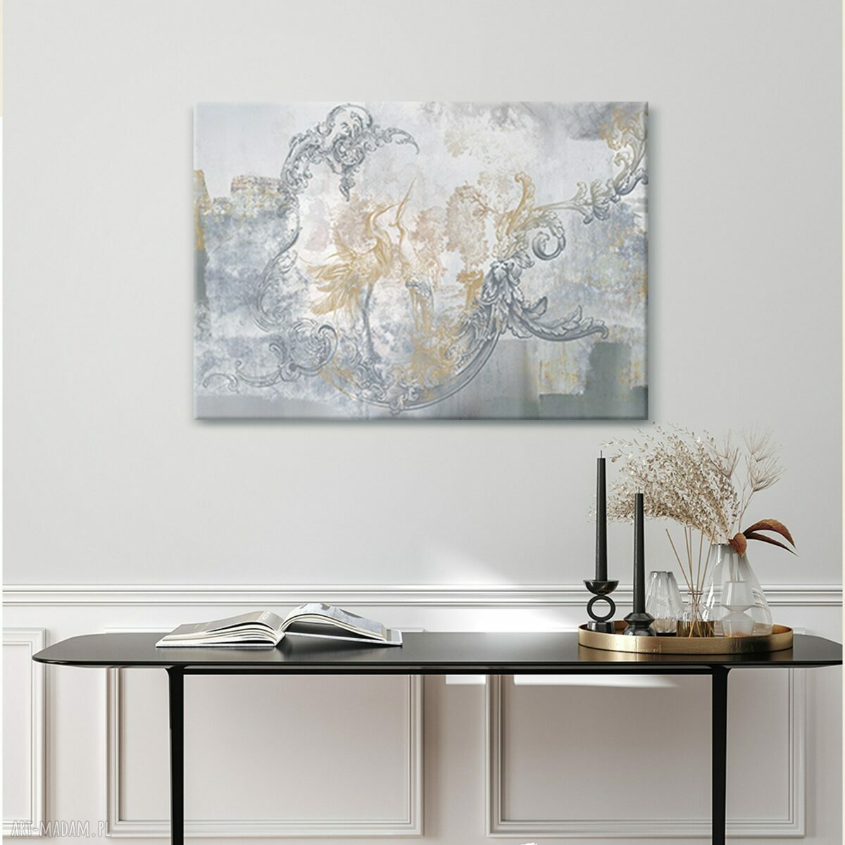 Obraz na płótnie 100x70 cm Czaple i ornamenty - gotowy do zawieszenia