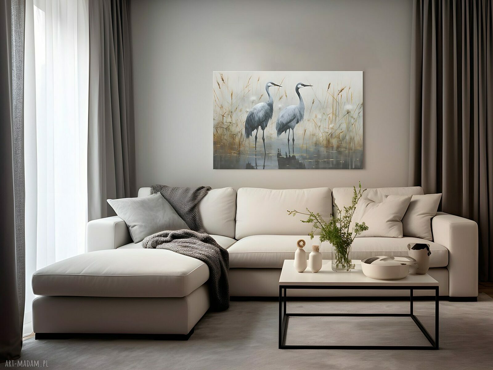 Żurawie i czaple - obraz na płótnie 120x80 cm w orientalnym stylu