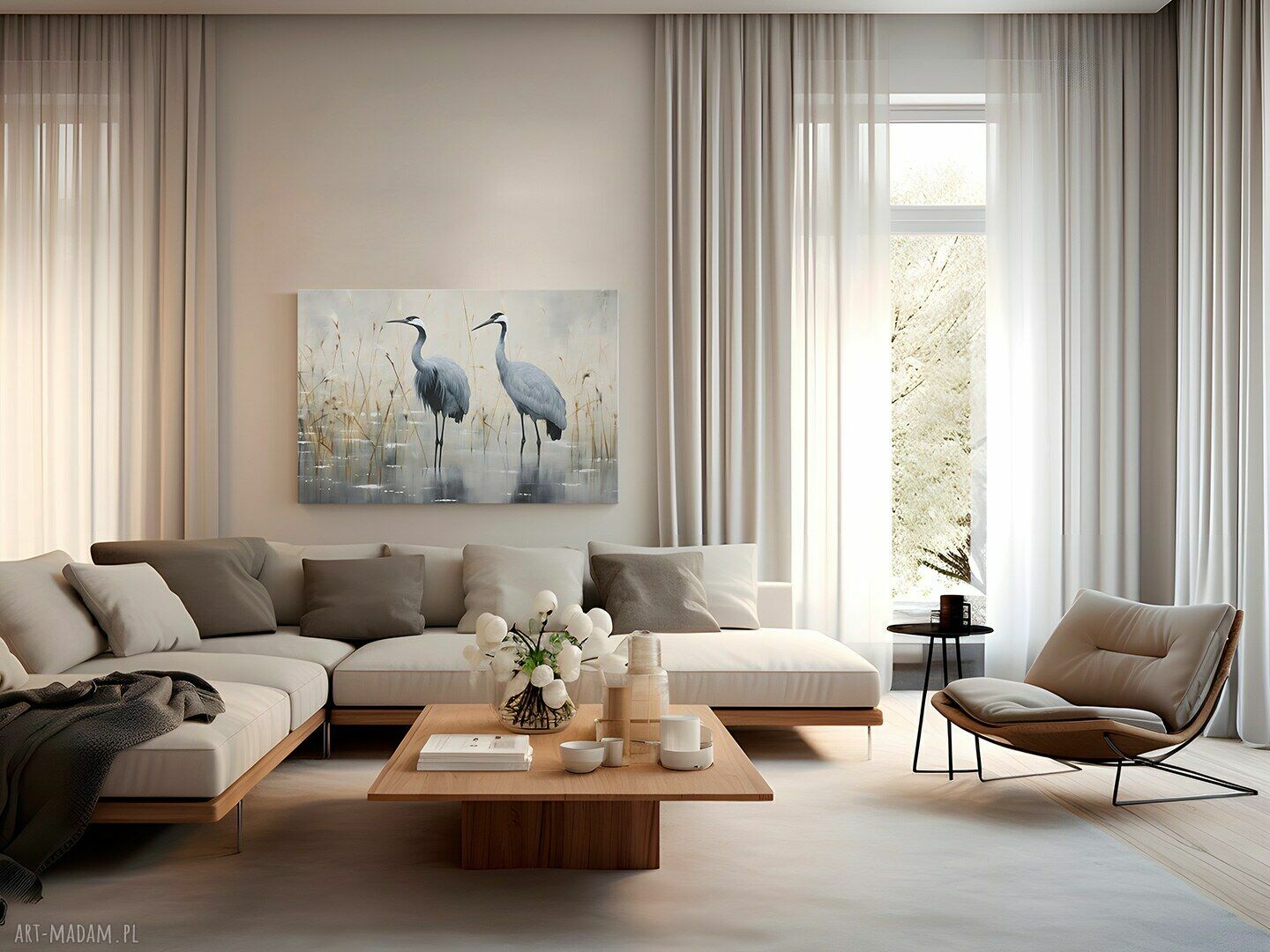 Obraz na płótnie Żurawie i czaple - elegancki 120x80 cm