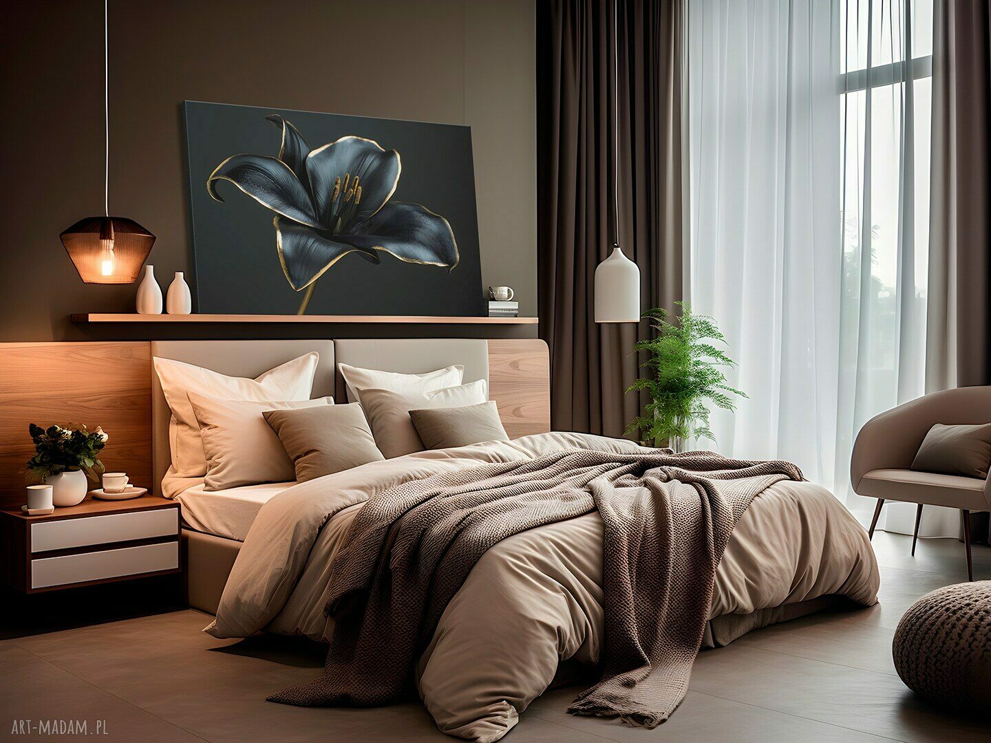 Obraz na płótnie Kwiat Glamour Czarny i Złoty 120x80 cm