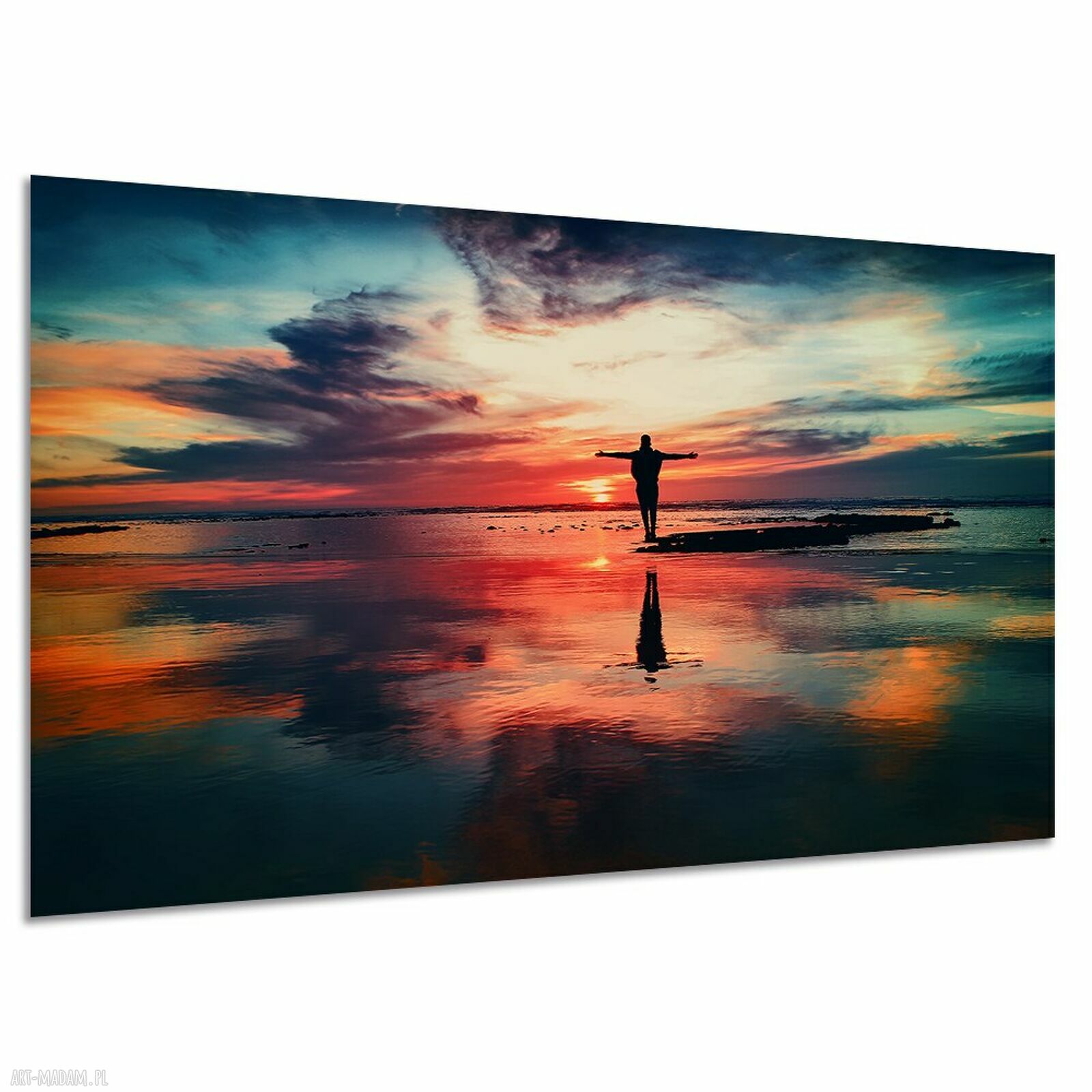 Obraz na płótnie Człowiek 2 - zachód słońca, morze i plaża 120x80 cm