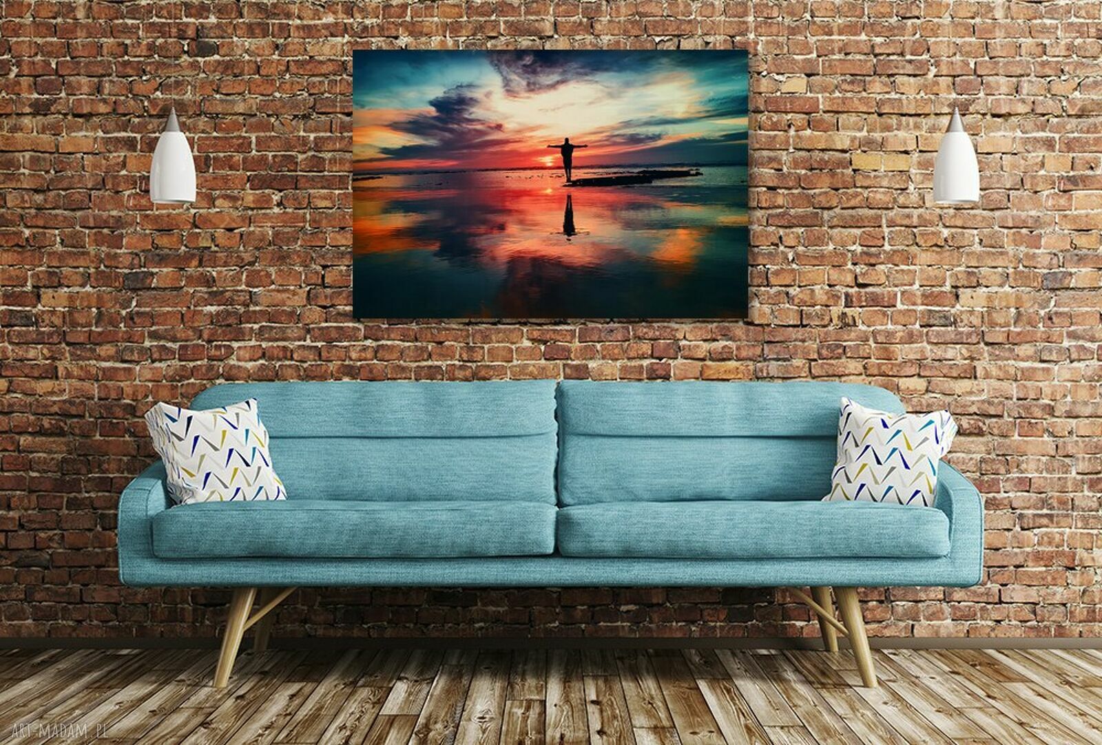 Obraz na płótnie Człowiek 2 - zachód słońca, morze i plaża 120x80 cm