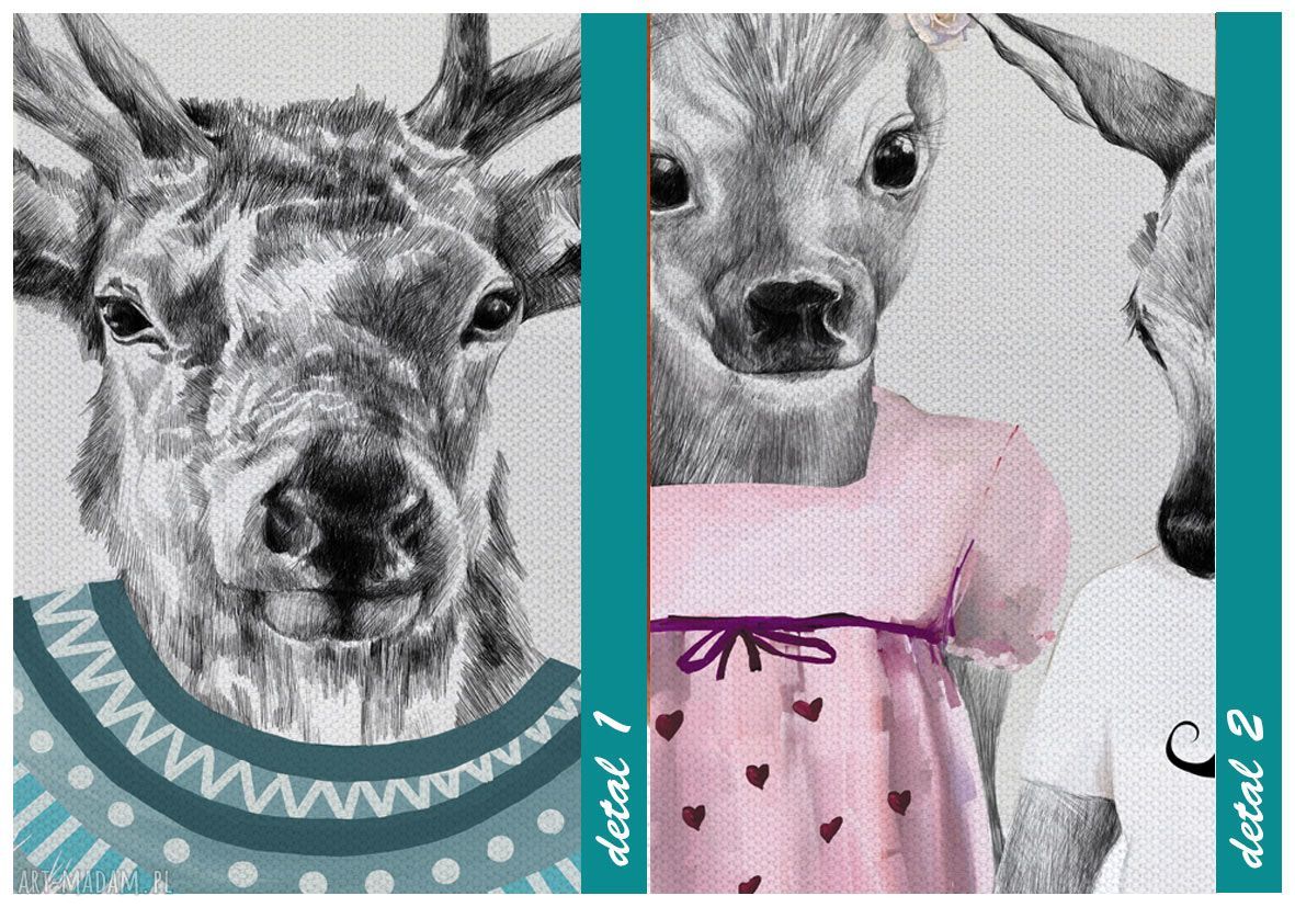Hipsterska rodzina jeleni - obraz na płótnie 120x80 cm, gotowy do powieszenia