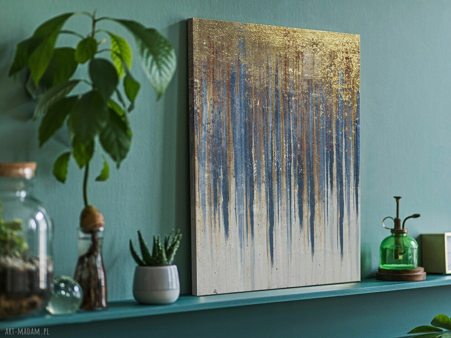 Nowoczesny obraz na płótnie Niebieski-Złoty 50x70 cm