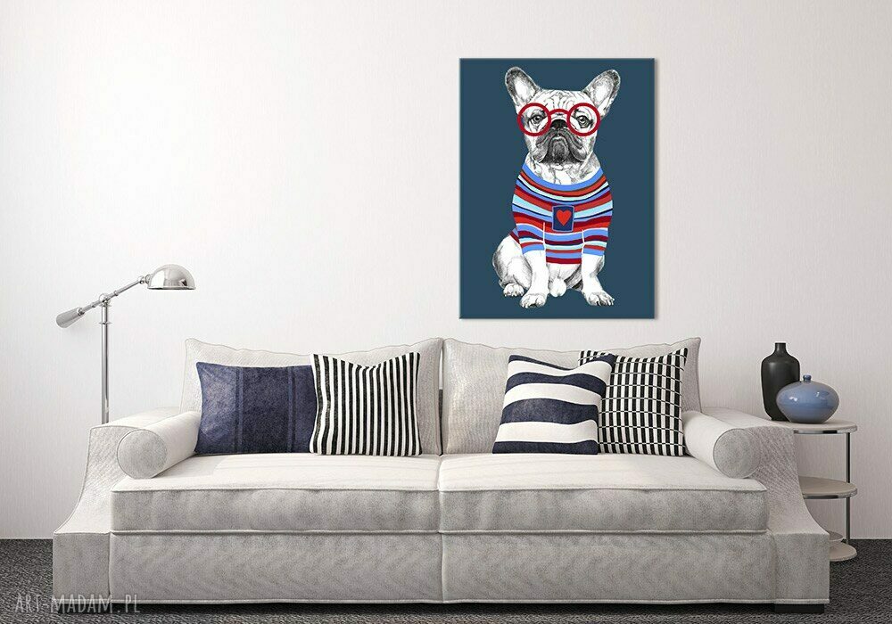 Obraz na płótnie 60x80 cm - buldog z sercem (gotowy do zawieszenia)