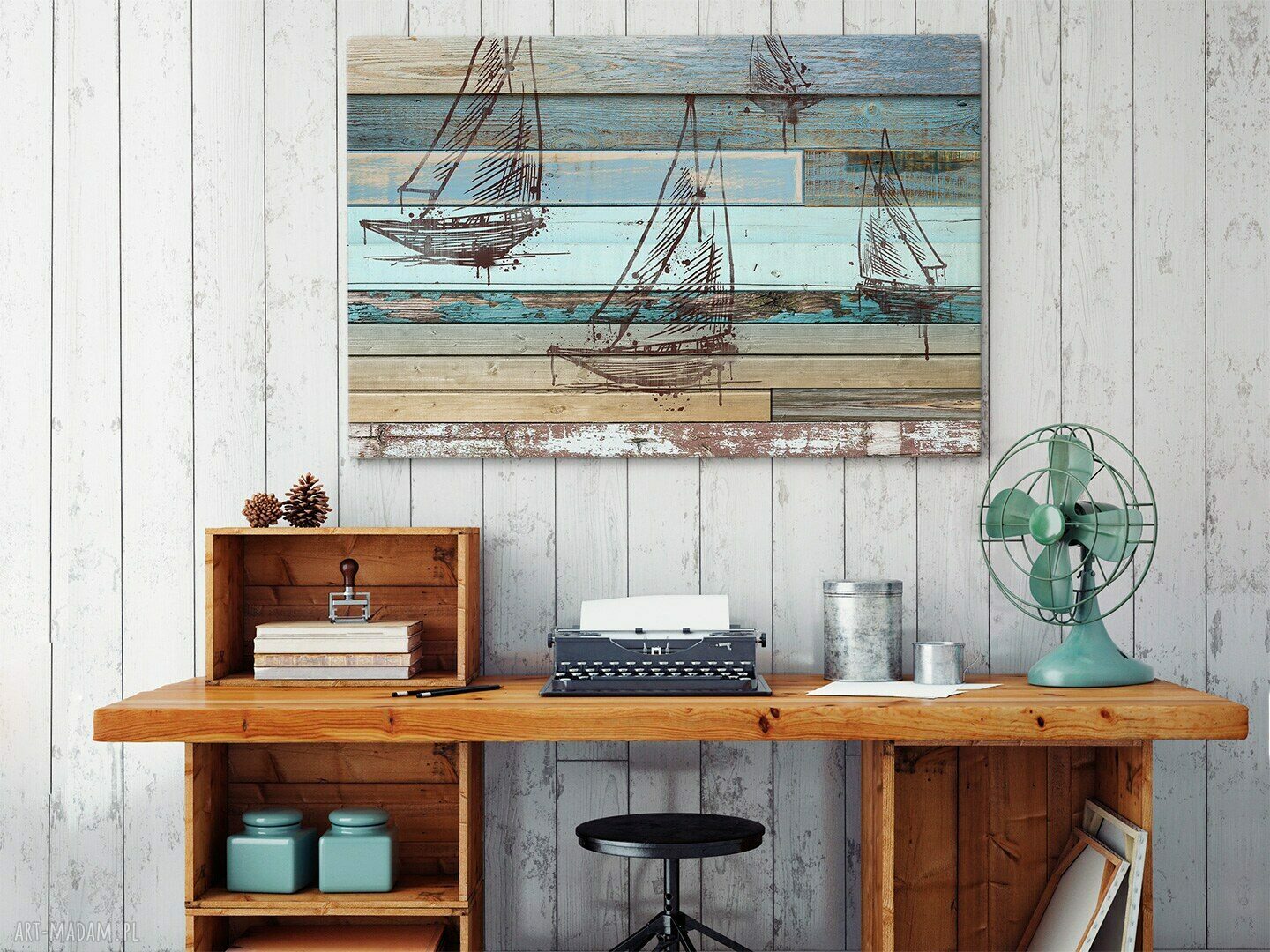 Obraz na płótnie Żaglówka statki deski shabby chic marynistyczny 120x80 cm