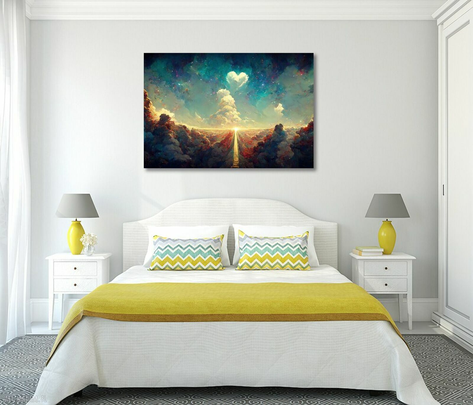 Obraz na płótnie Droga do nieba - serce w chmurach 120x80 cm
