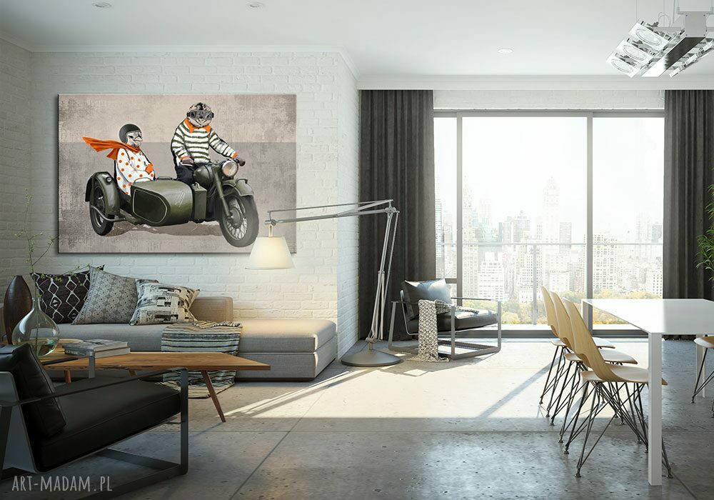 Obraz na płótnie Kurczaki na motocyklu 120x80 cm - wysyłka w 24h