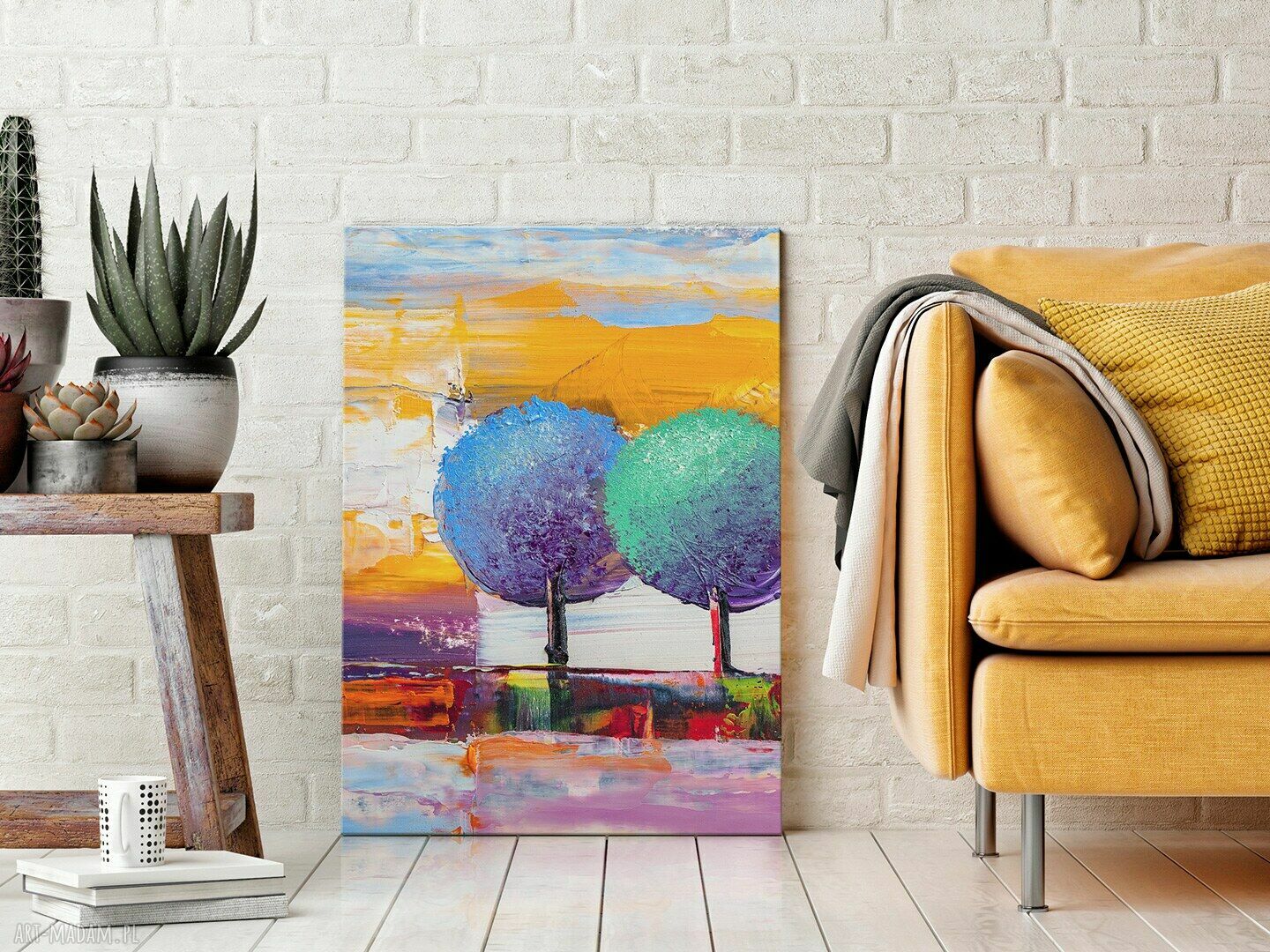 Kolorowy obraz na płótnie - drzewa artystyczne 50x70 cm (w pionie)