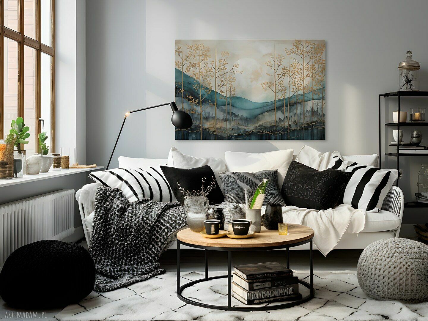 Turkusowy obraz na płótnie: las, góry i wzgórza 120x80 cm 103101
