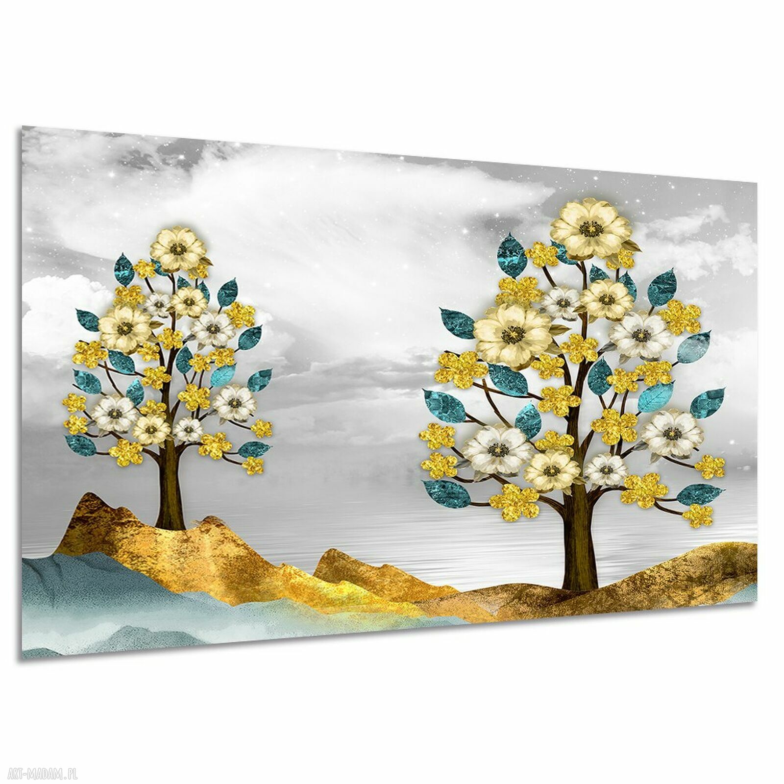 Obraz na płótnie Drzewo z kwiatami w stylu glamour 120x80 cm
