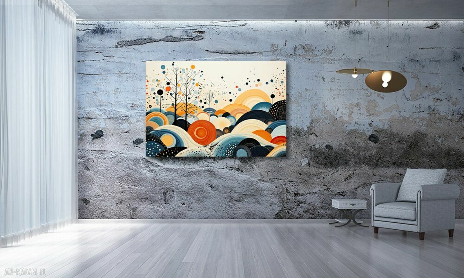 Obraz na płótnie Abstrakcja 68 - koła drzewa 120x80 cm, kolorowy