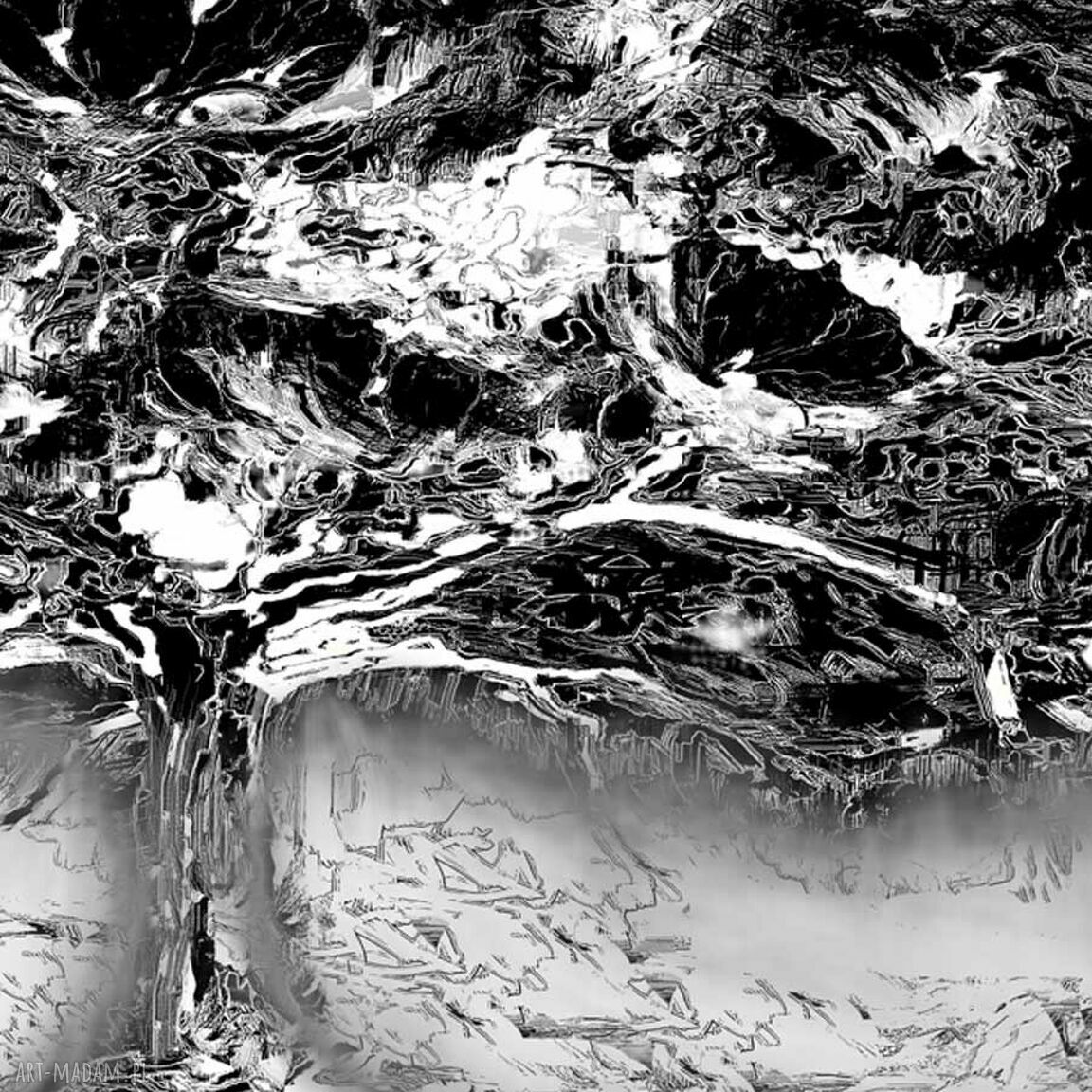 Obraz na płótnie „Drzewo i noc” 120x80 - czarno-biały do sypialni i salonu