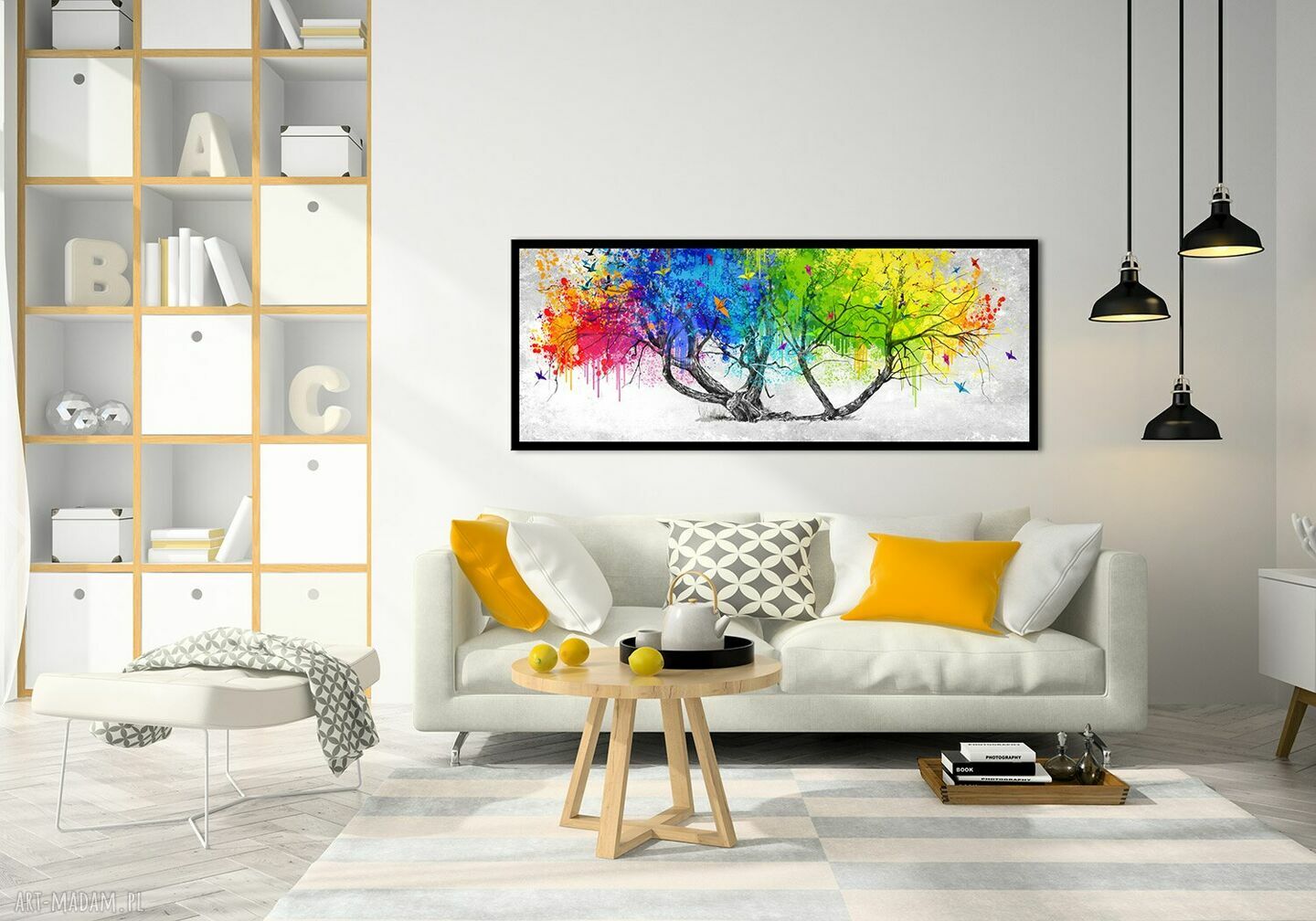 Abstrakcyjne drzewo - kolorowe plamy 147x60 cm na płótnie (gotowe do zawieszenia)