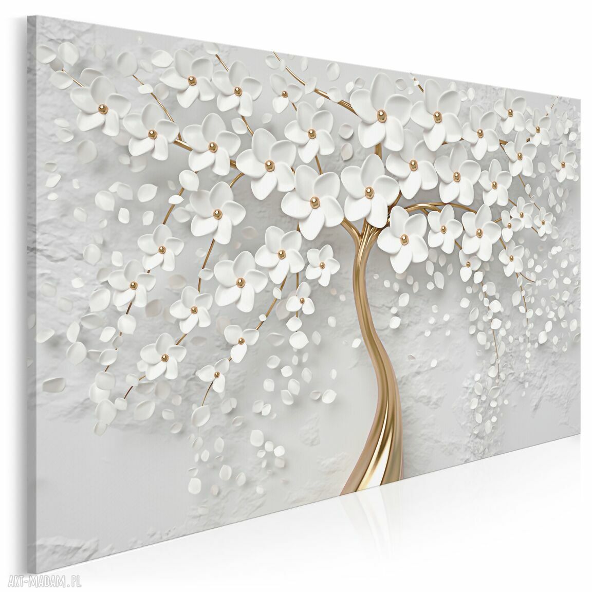 Obraz na płótnie Drzewo biało-złote kwiaty 120x80 cm - glamour