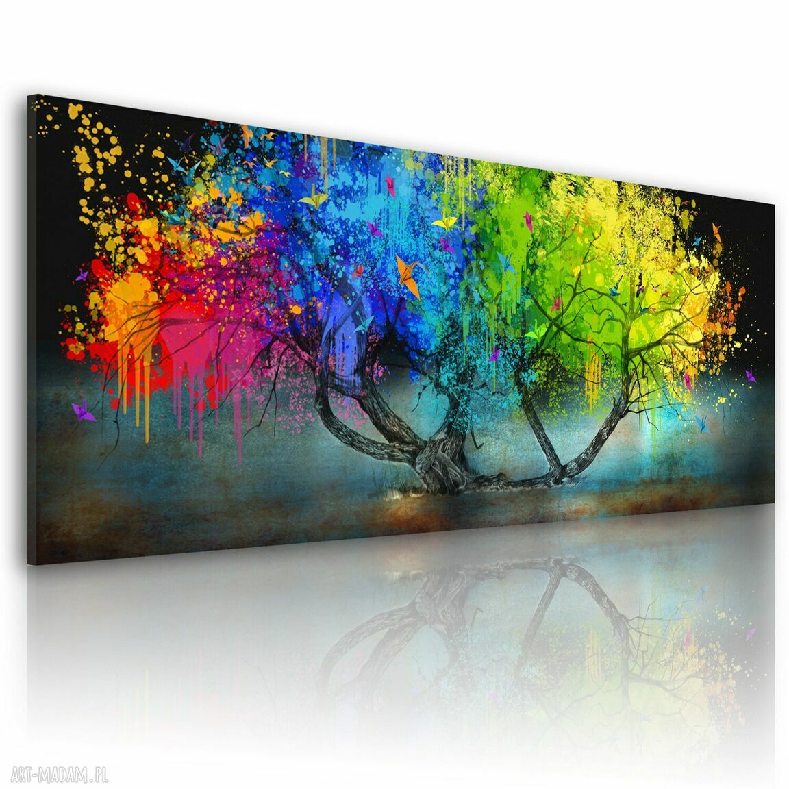 Abstrakcyjne drzewo w żywych kolorach na płótnie 147x60 cm