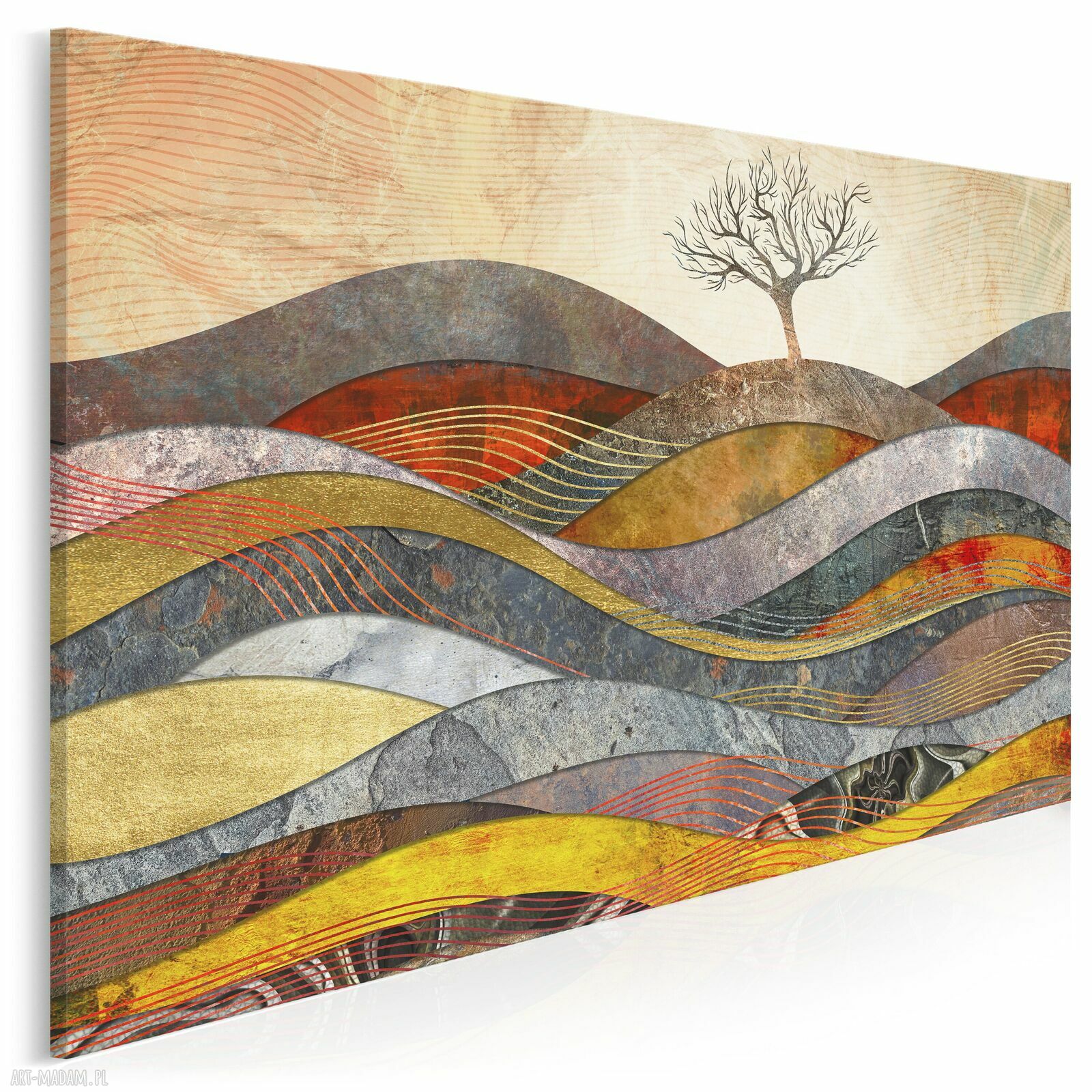 Obraz na płótnie „Drzewo Wzgórze Fale Pole” 70x50 cm - autorski projekt Vaku dsgn