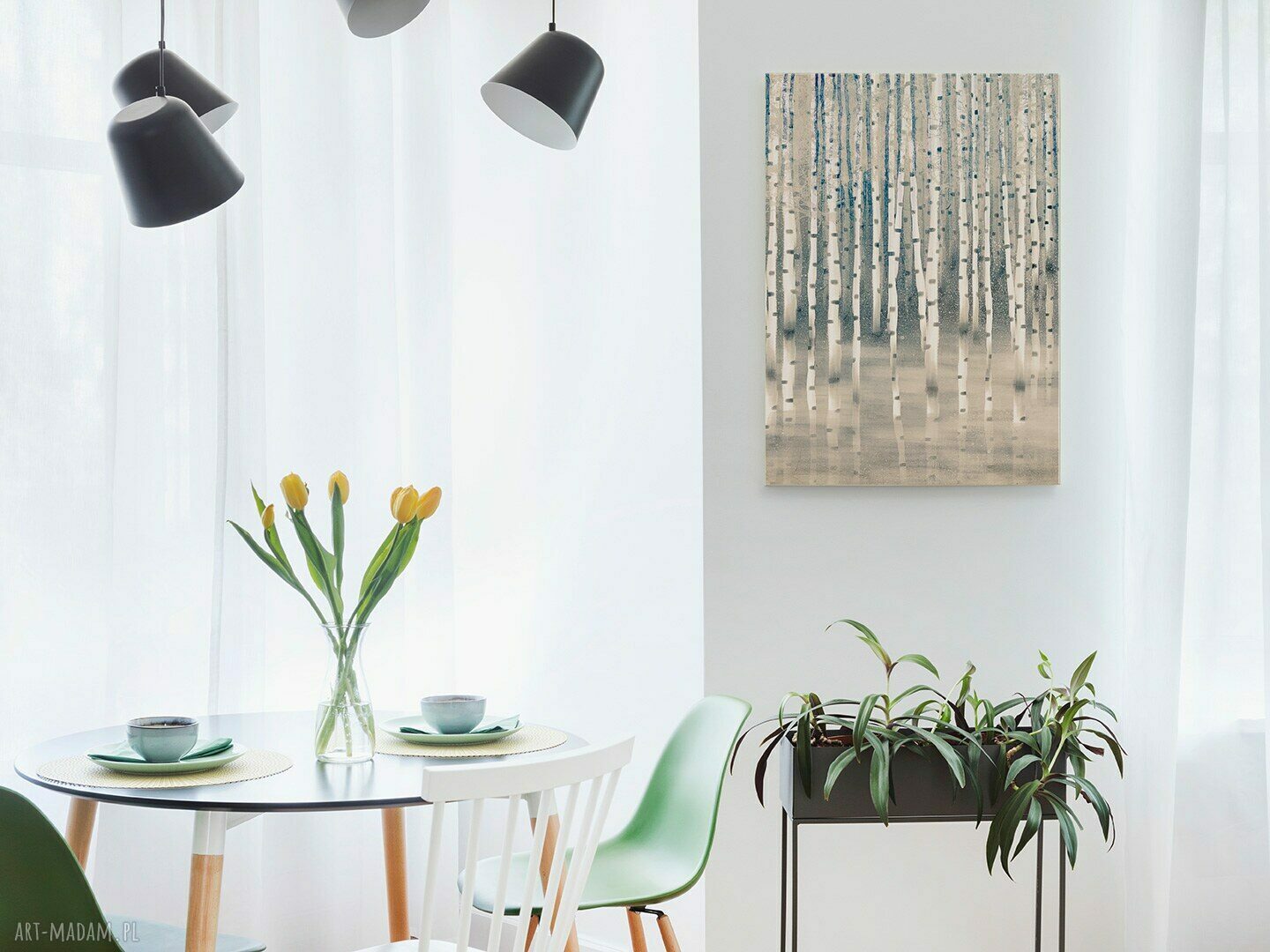 Obraz na płótnie brzoza i las beżowy w pionie 50x70 cm