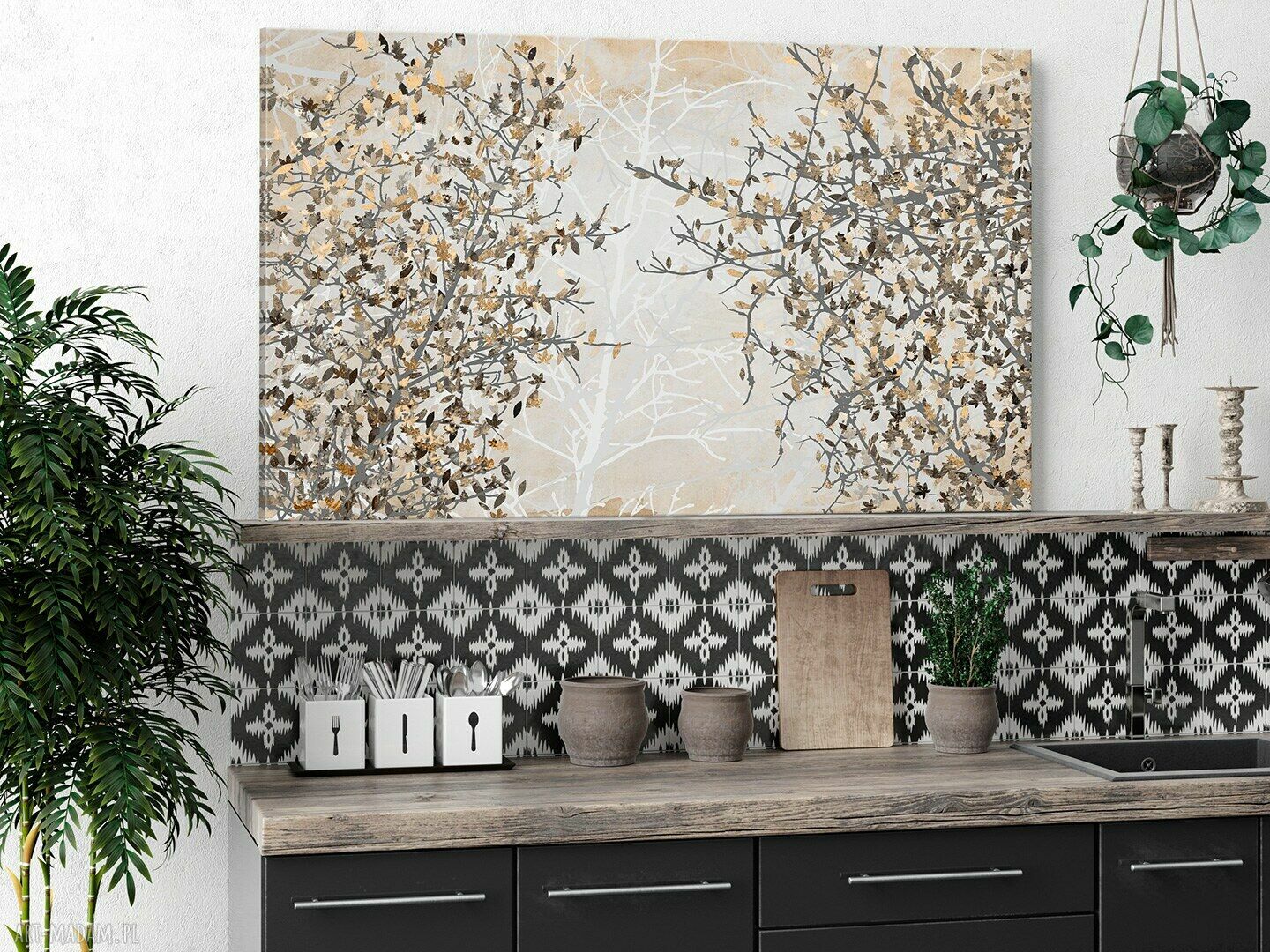 Jesienne Liście - obraz na płótnie 120x80 cm z gałęziami drzew i naturą