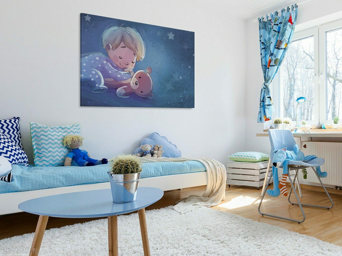 Obraz na płótnie - DLA DZIECI CHŁOPIEC MIŚ - 120x80 cm (38501)