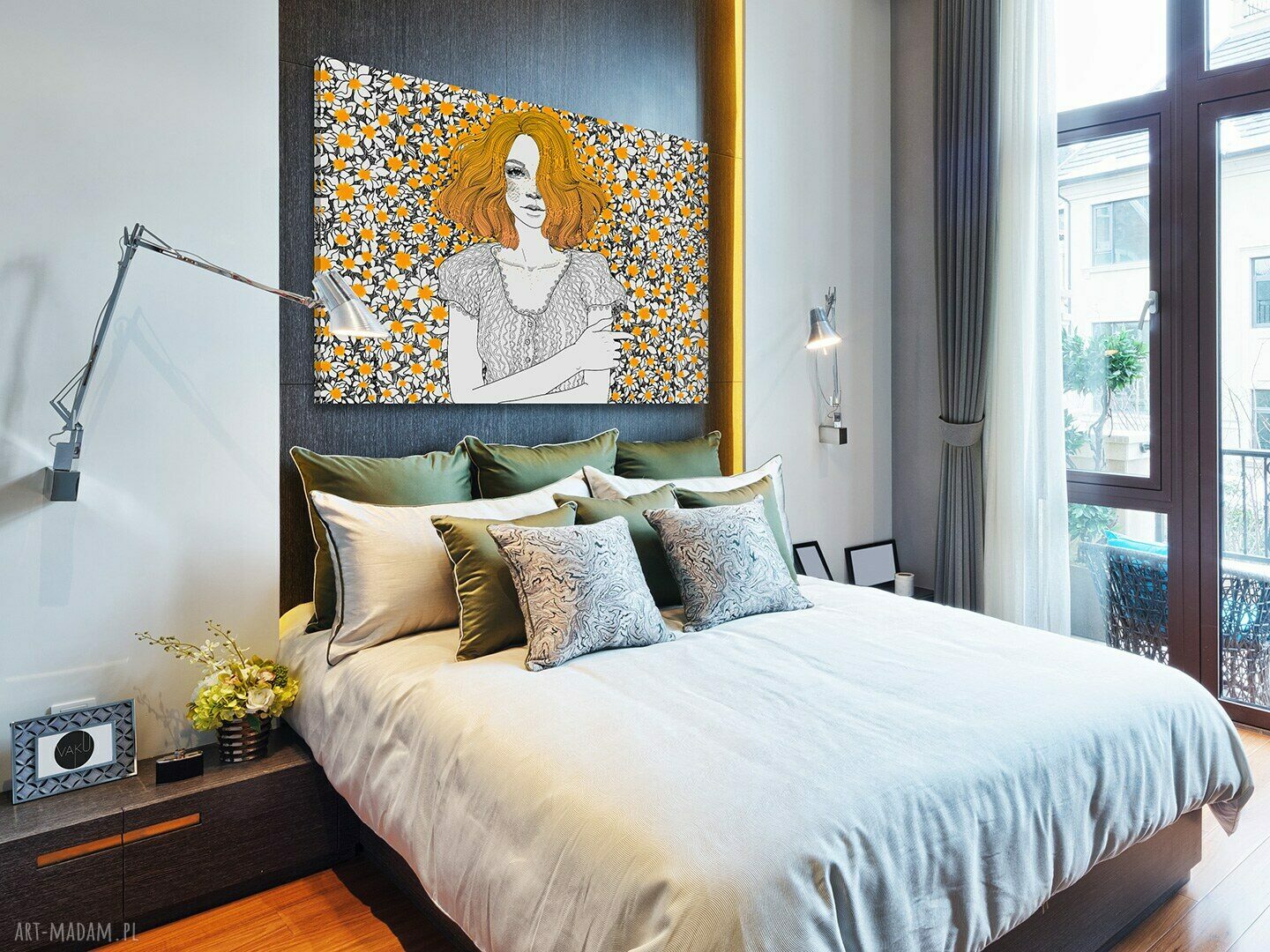 Obraz na płótnie - DZIEWCZYNA PORTRET KWIATY - 120x80 cm (90101)