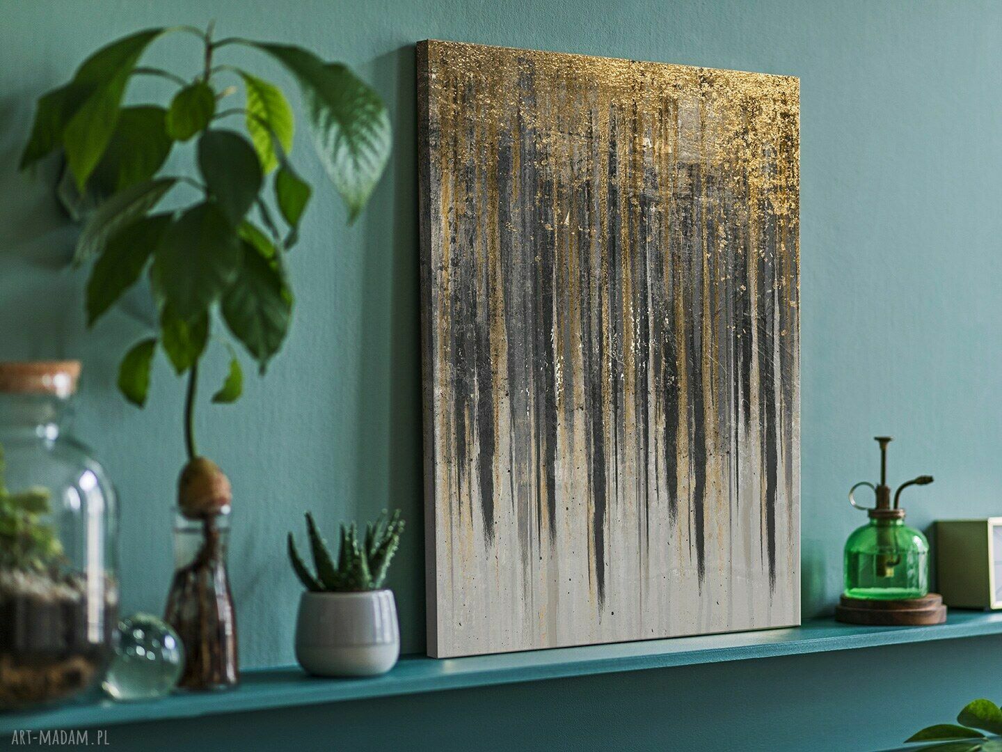 Obraz na płótnie czarny-złoty w pionie 50x70 cm (autorski wzór art deco)