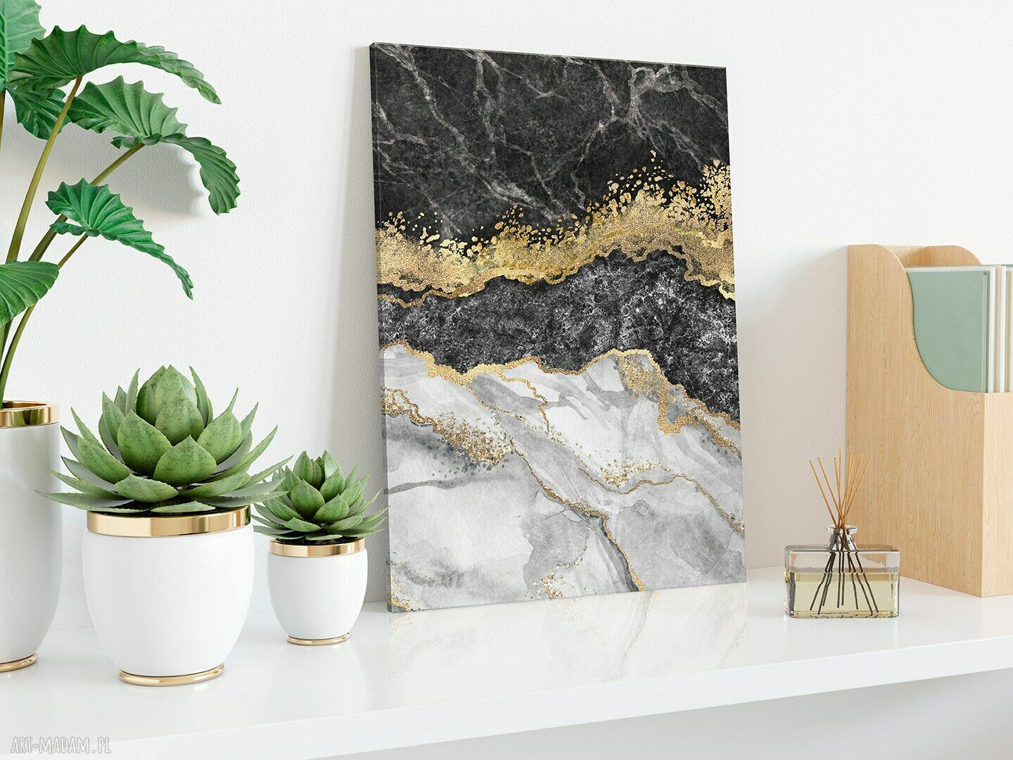 Obraz na płótnie Marmur Złoto Czarny - Art Deco w pionie 50x70 cm