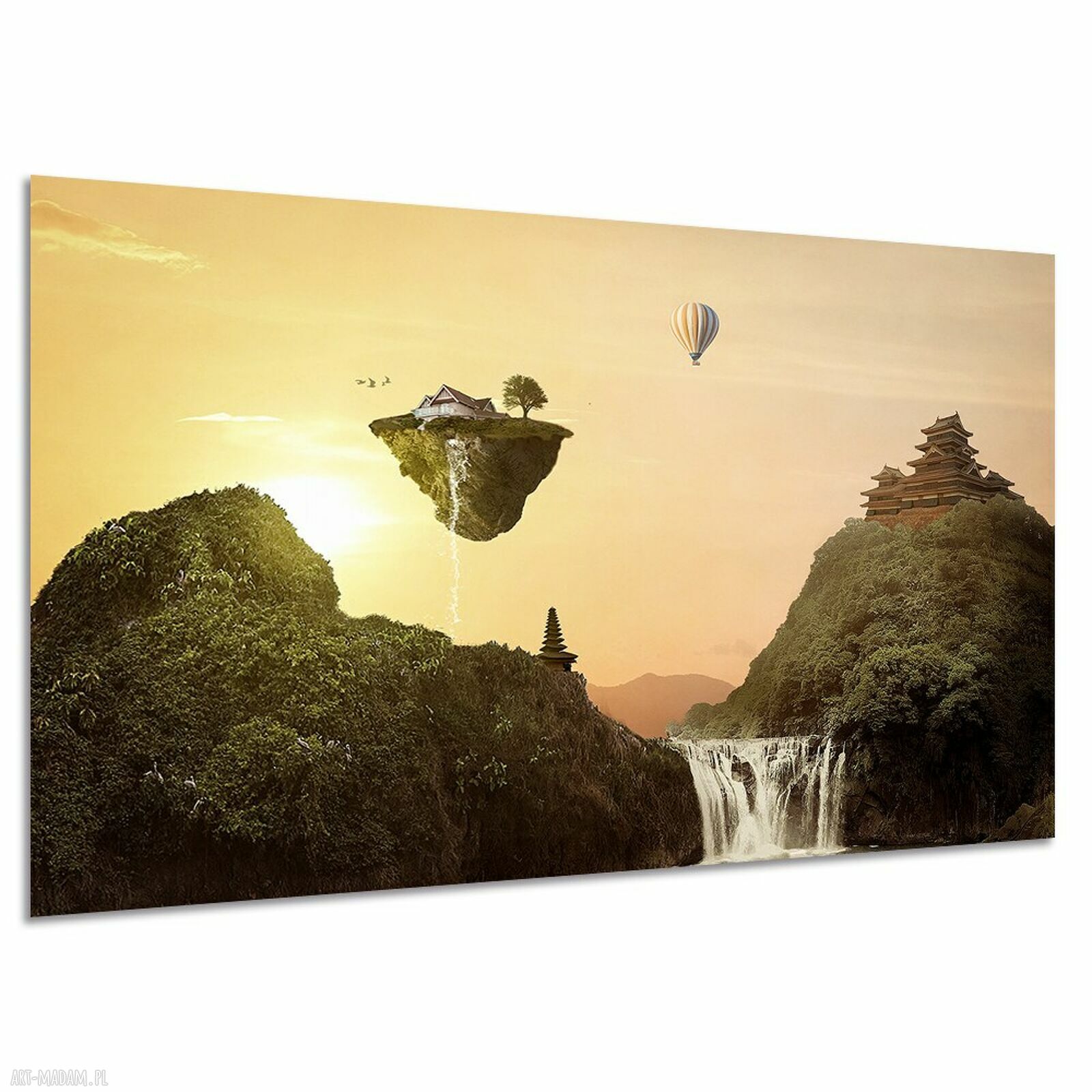 Fantastyczny obraz na płótnie z pagodą i balonem 120x80 cm