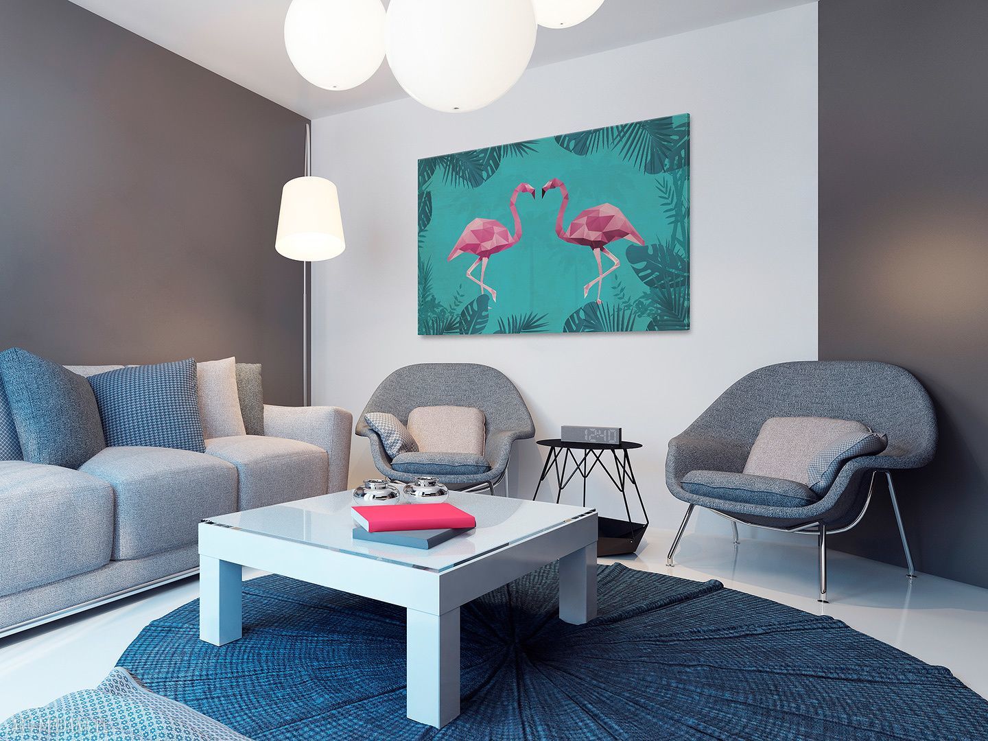 Obraz na płótnie - FLAMINGI GEOMETRYCZNY - 120x80 cm (36901)