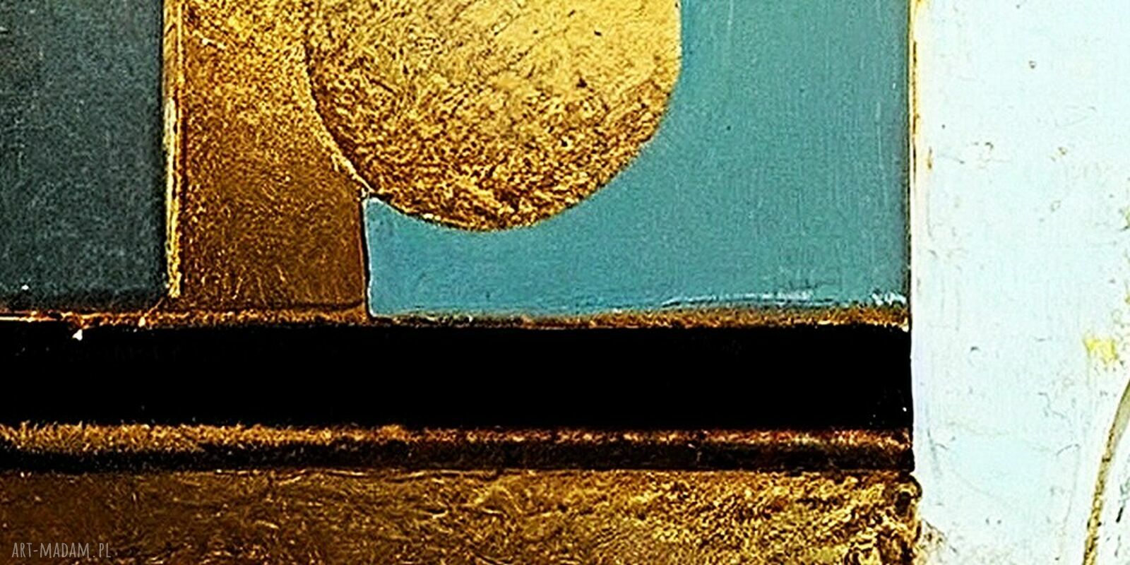 Geometryczny obraz abstrakcyjny na płótnie 120x80 cm - błękit i złoto