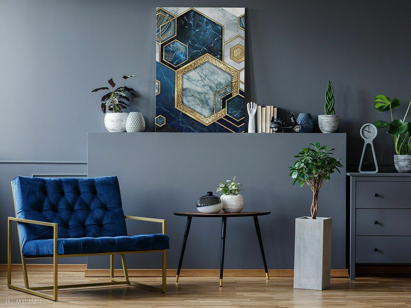 Obraz na płótnie Geometryczny Marmur Złoty Granatowy 50x70 cm (w pionie)