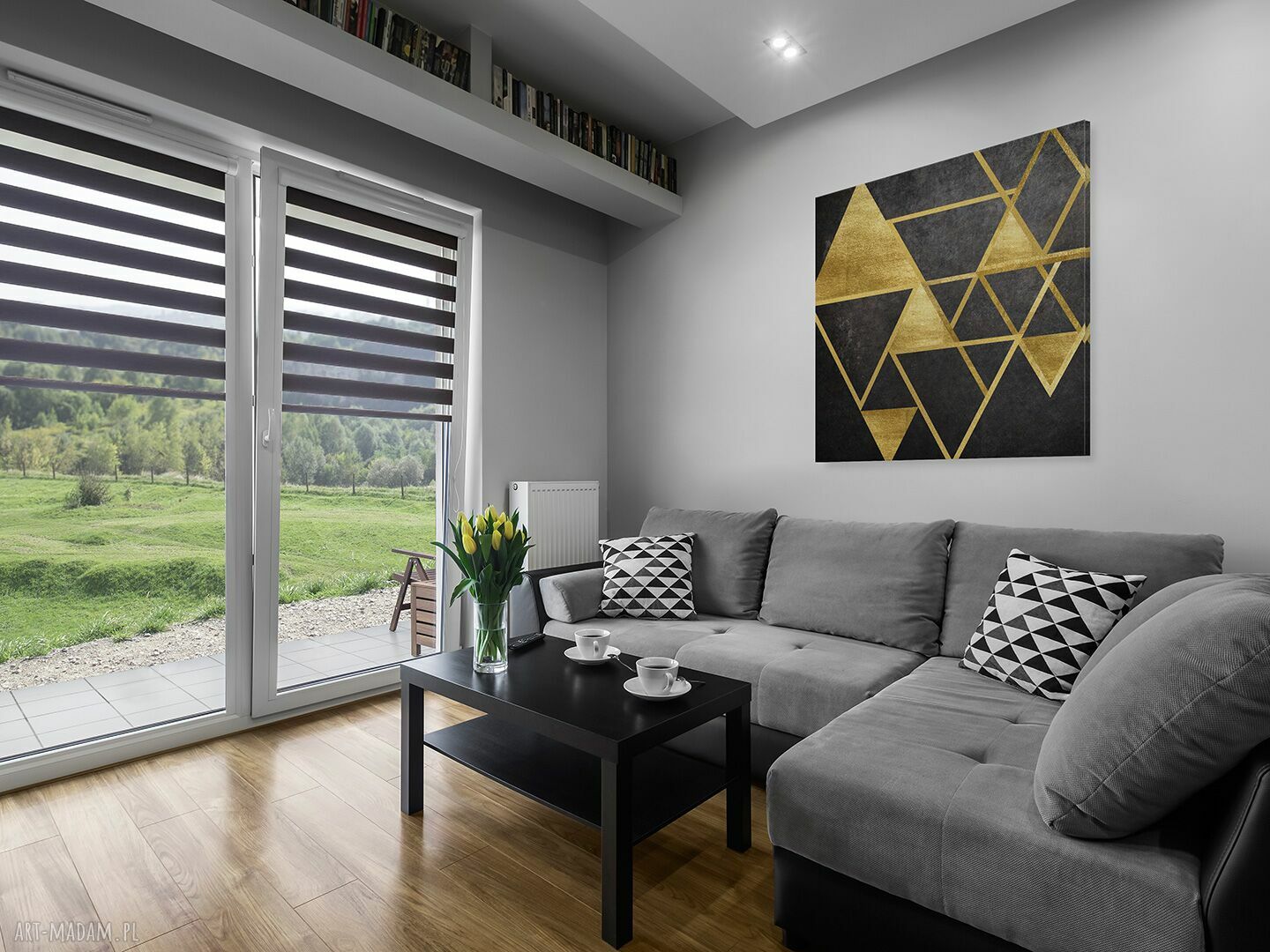 Obraz na płótnie - Trójkąty Geometryczne Złoto w kwadracie - 80x80 cm