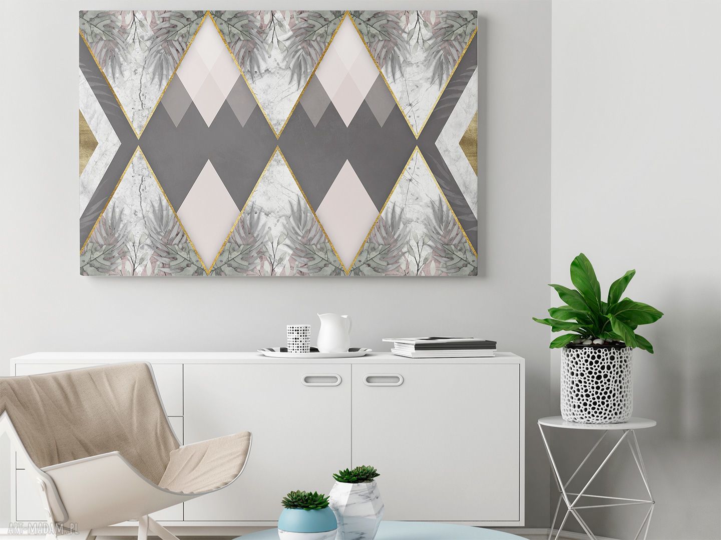 Obraz na płótnie - GEOMETRYCZNY ROMBY LIŚCIE - 120x80 cm (93401)